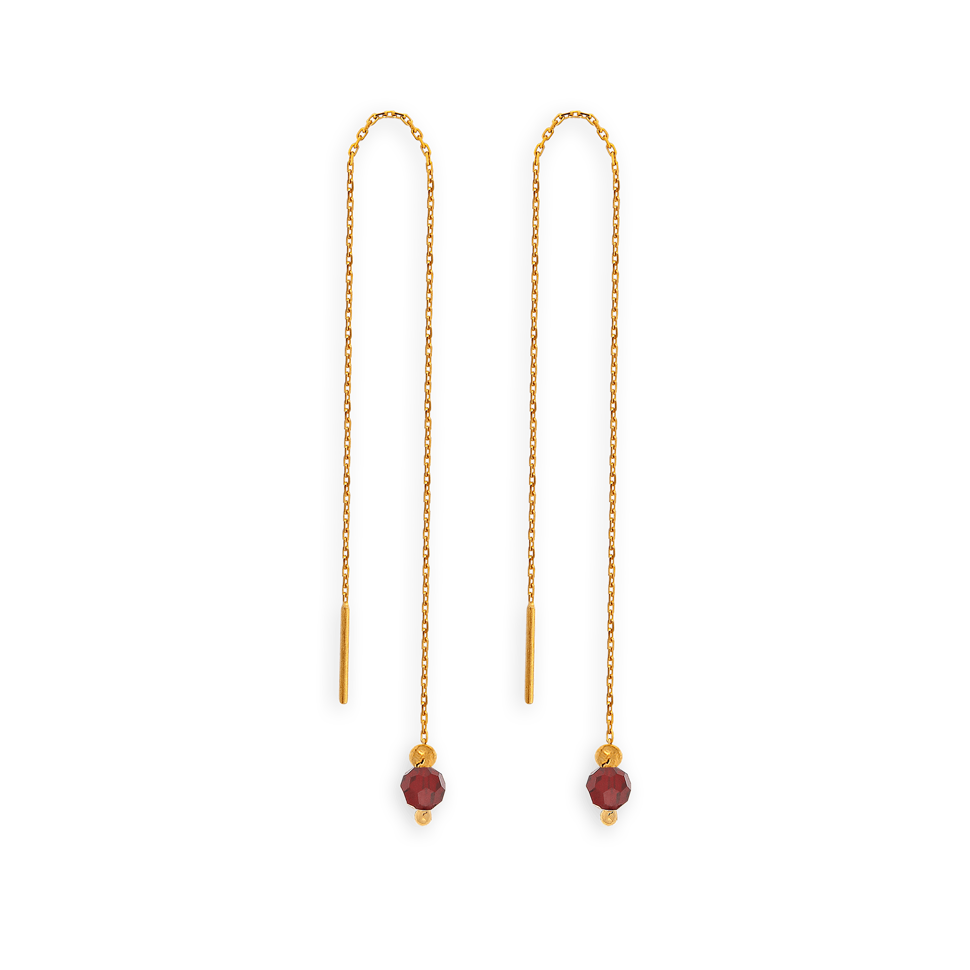 Boucles d'oreilles OR 750 pendant et cristal Grenat Grain d'or