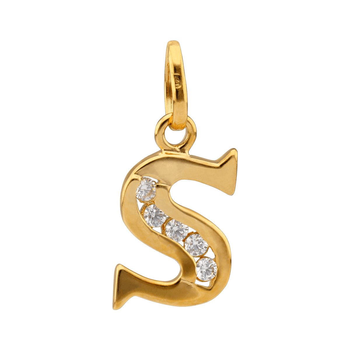 Pendentif Plaqué Or Lettre S Zirconium 11*22cm Avec Bélière