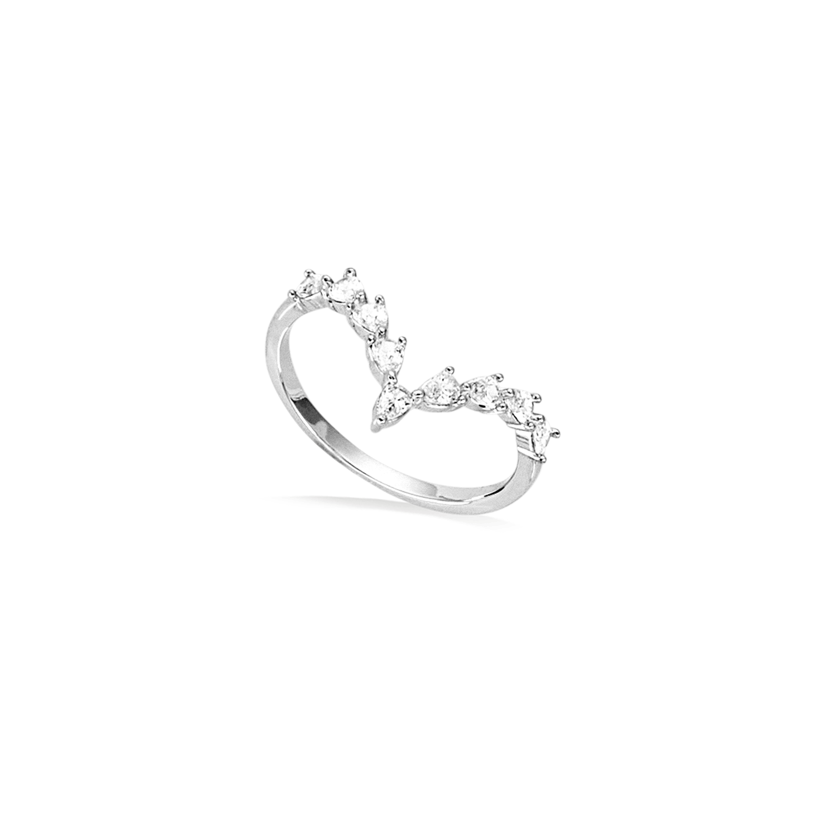 Bague Argent Rond forme V Oxydes blancs serti