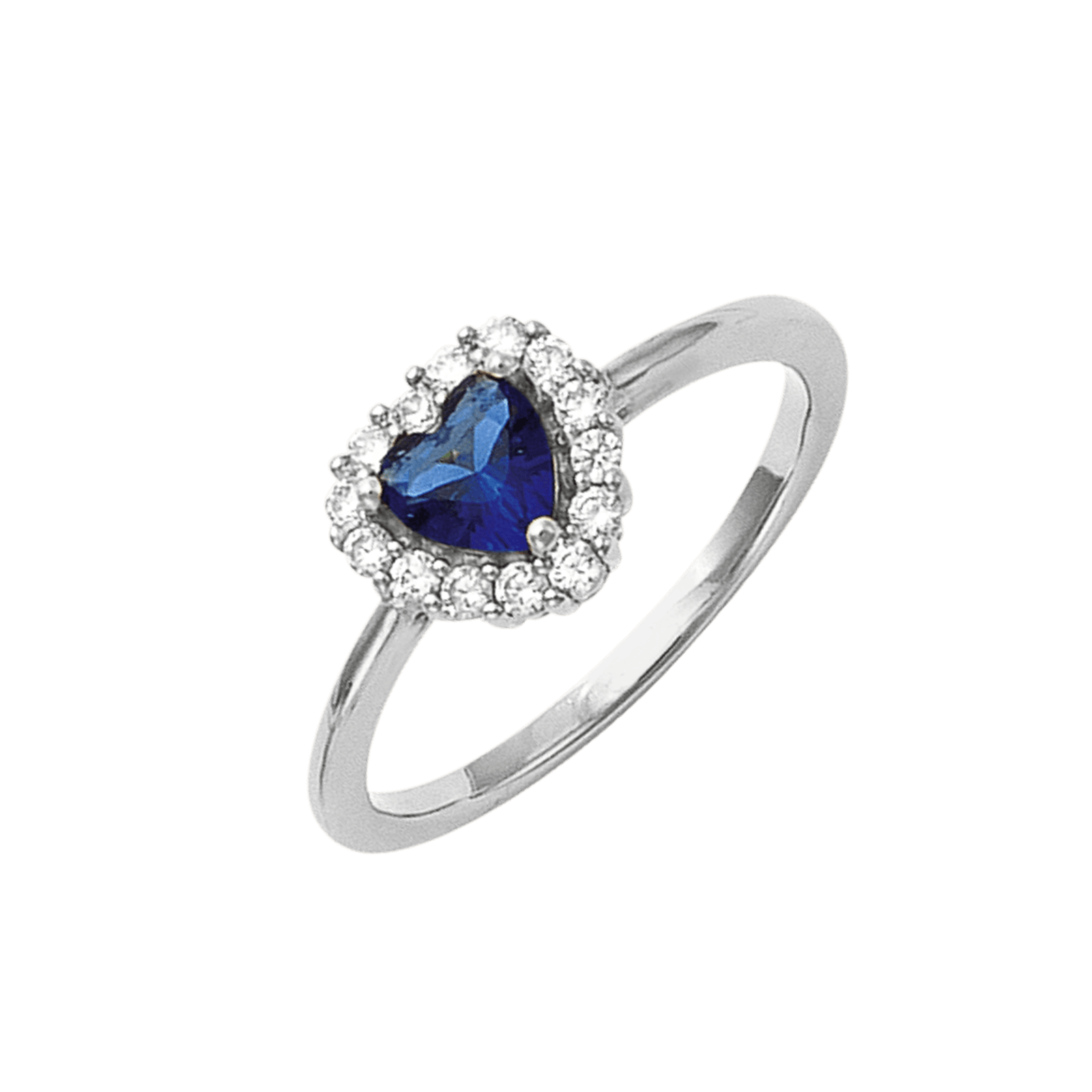 Bague Argent Rond forme coeur bleu et d'oxydes blancs