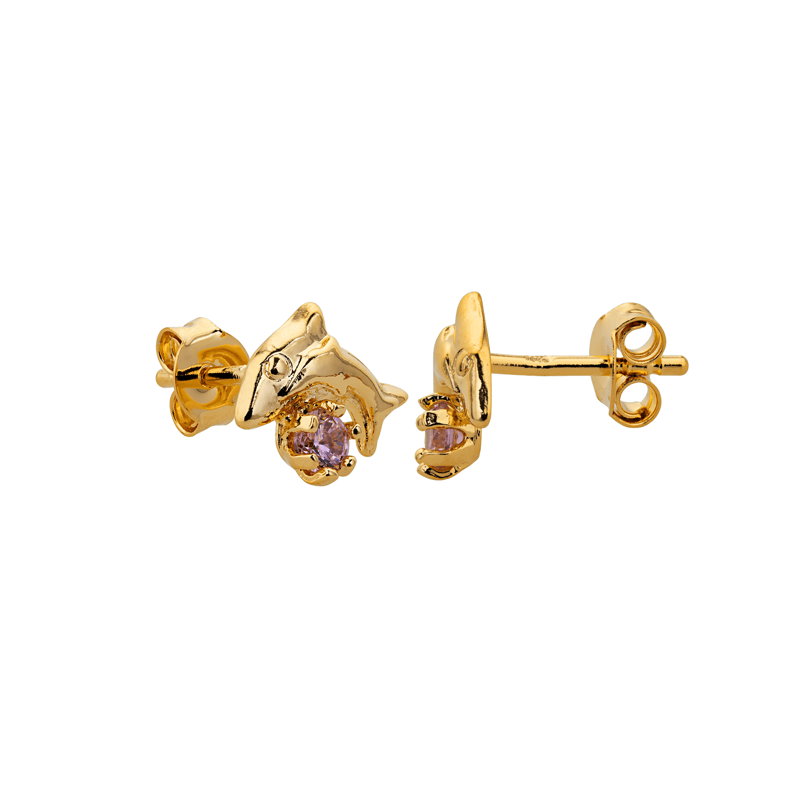 Boucles D'oreilles Plaqué Or 7.5*8mm Dauphin Cristal Rose