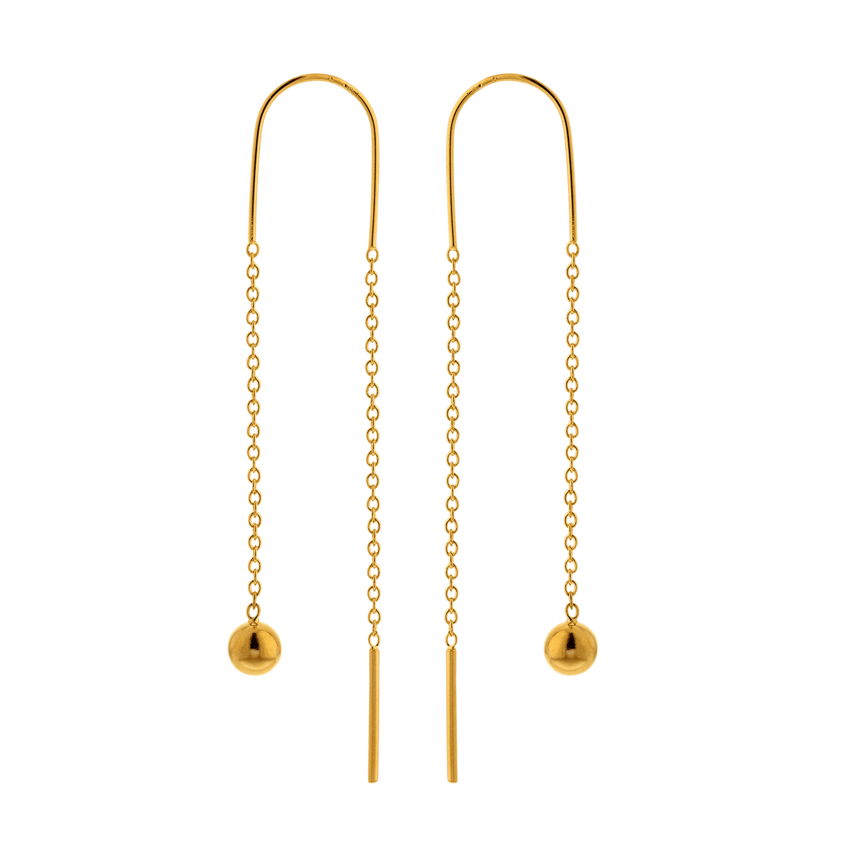 Boucles D'oreilles Boule 4mm Pendant 43mm Plaqué Or