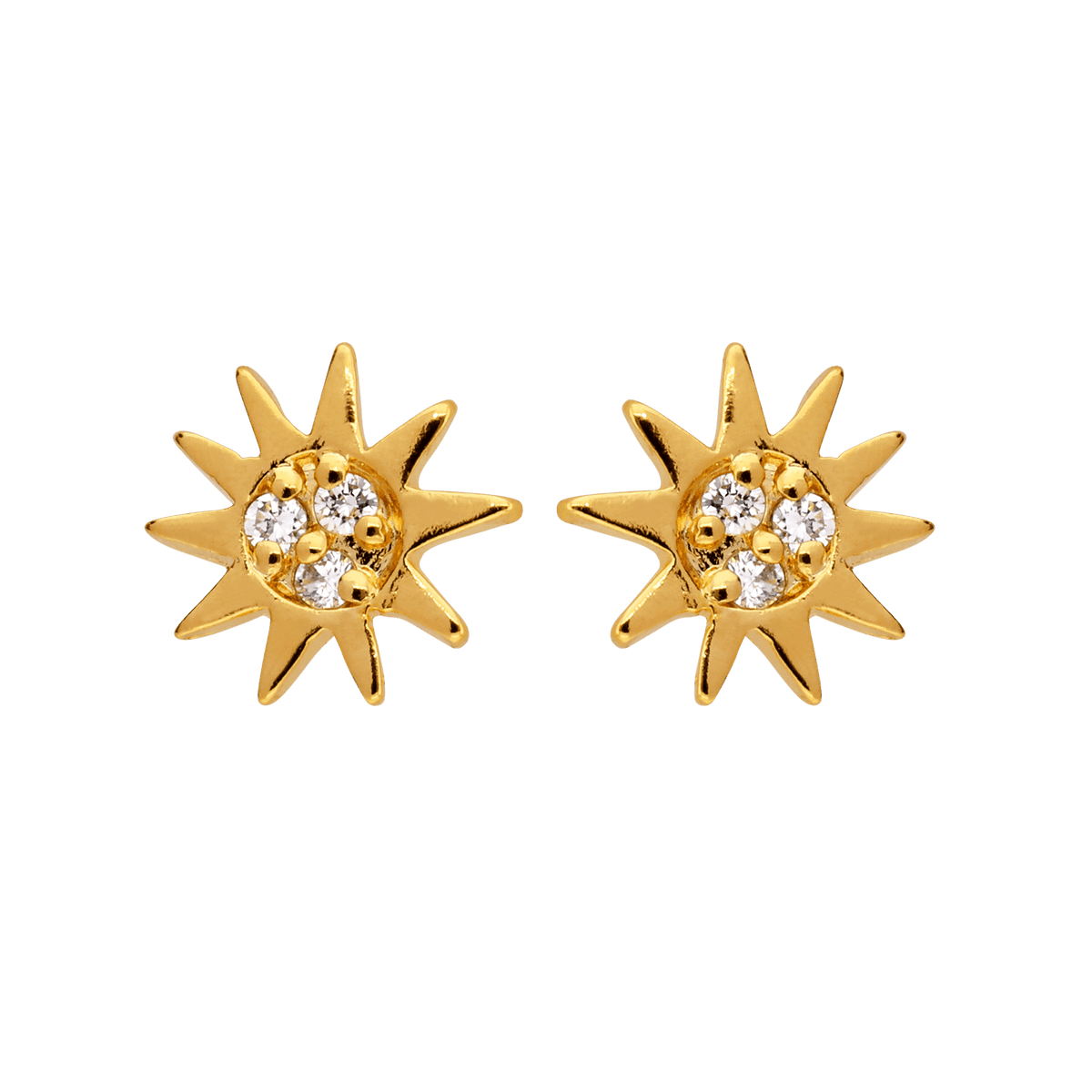 Boucles D'oreilles Plaqué Or Soleil Zirconium 8mm