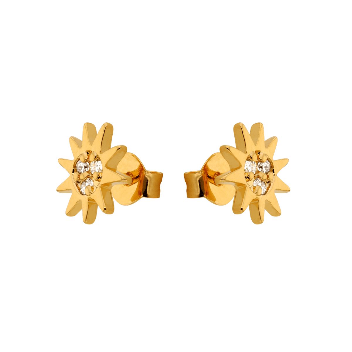 Boucles D'oreilles Plaqué Or Soleil Zirconium 8mm