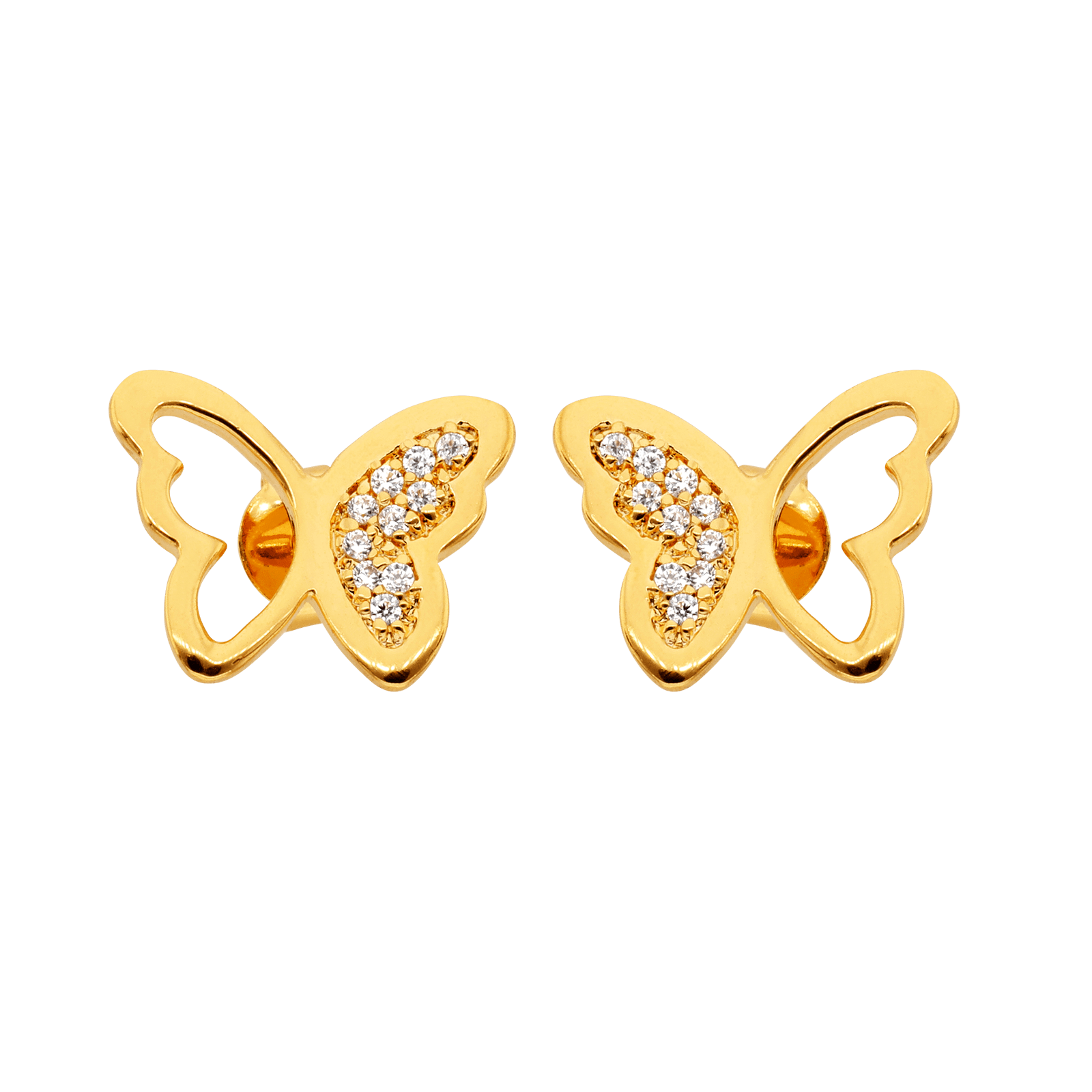 Boucles D'oreilles Papillon Zirconium 10*13mm Plaqué Or