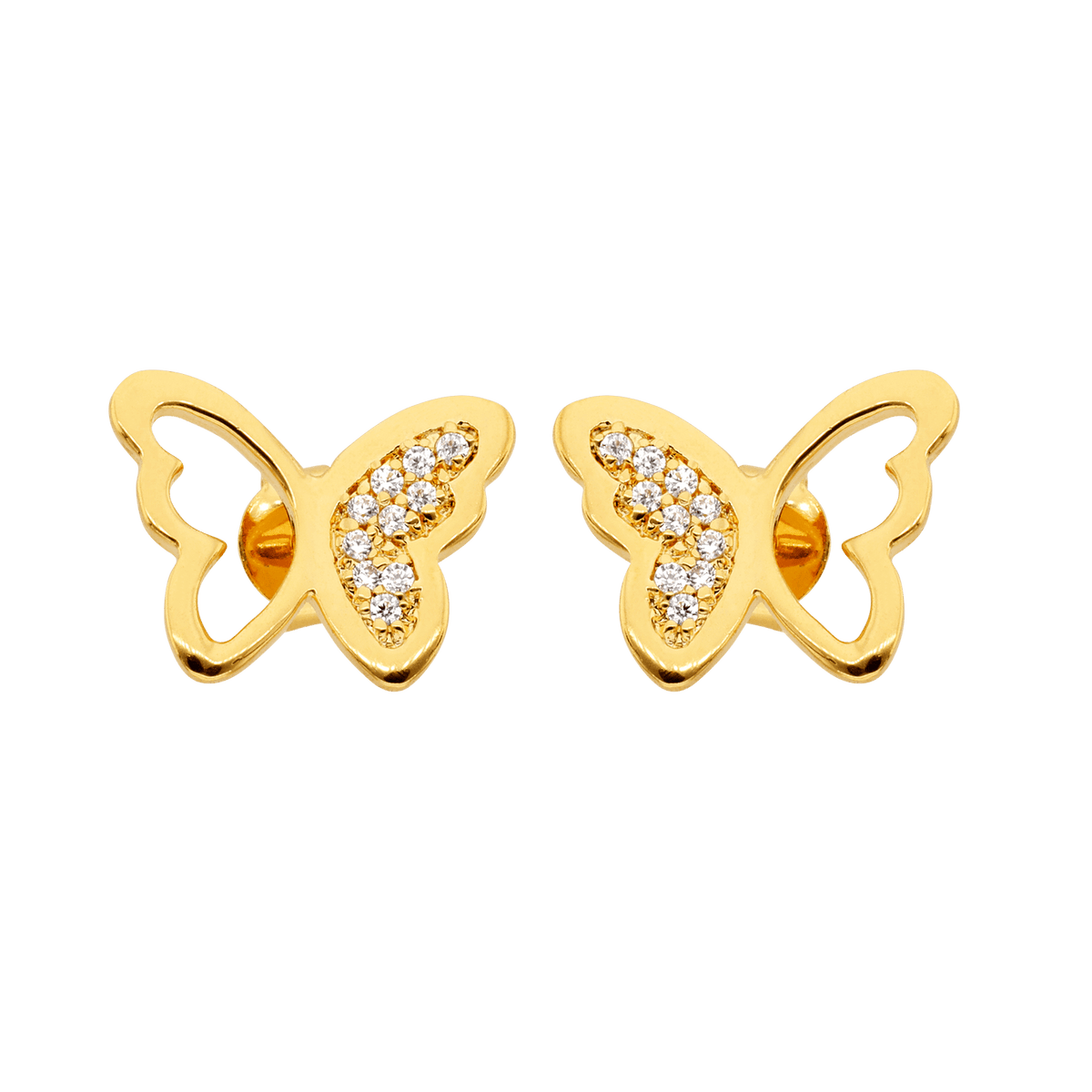 Boucles D'oreilles Plaqué Or Papillon Zirconium 10*13mm