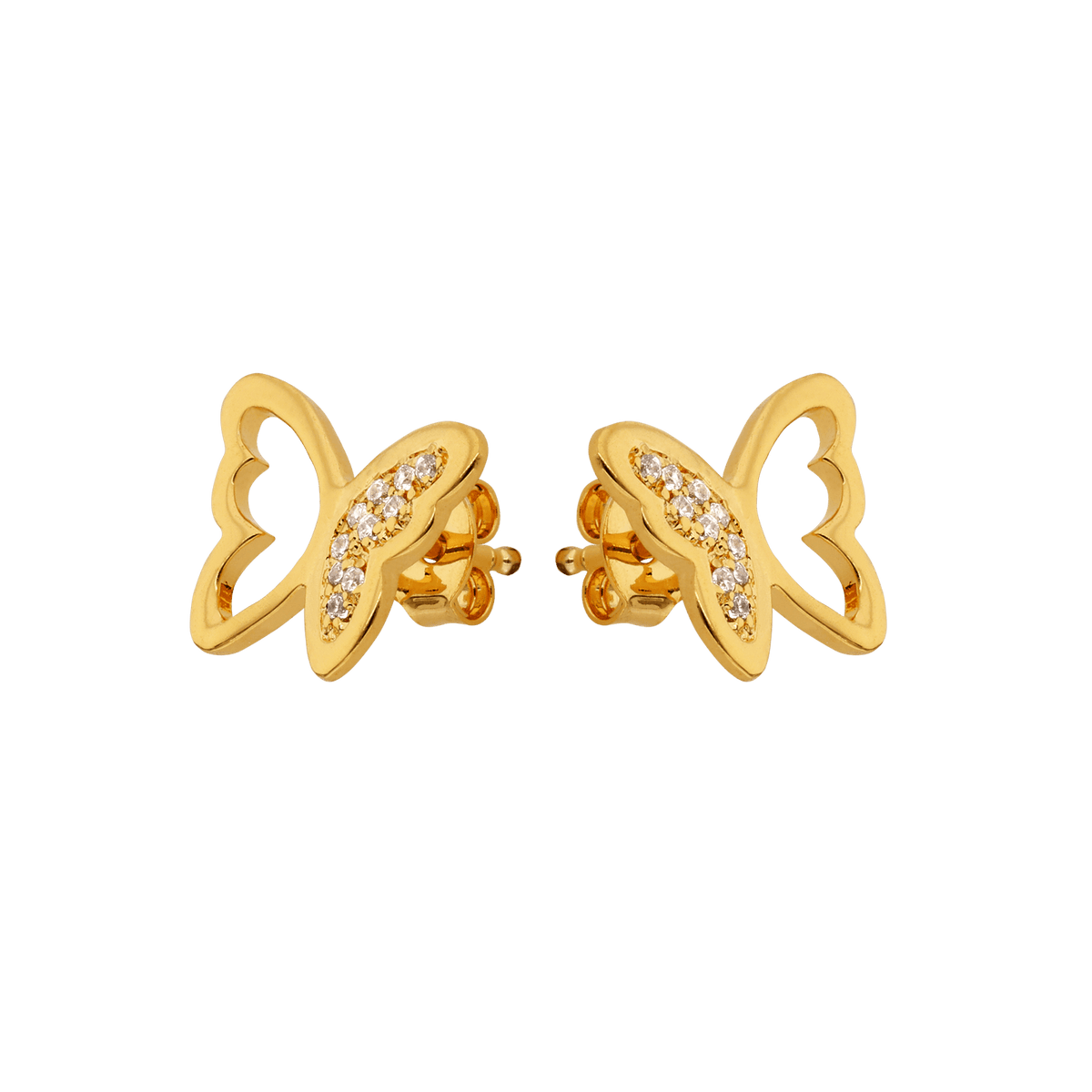 Boucles D'oreilles Plaqué Or Papillon Zirconium 10*13mm
