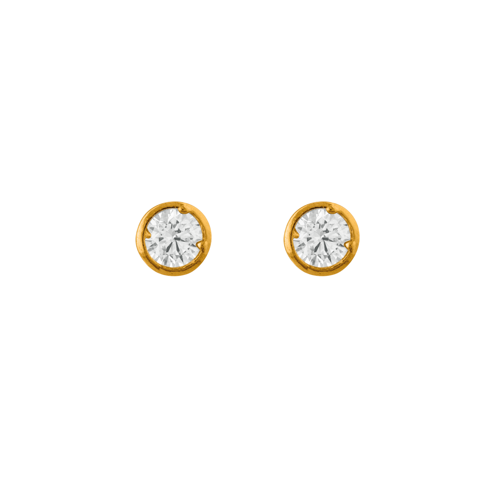 Boucles D'oreilles Zirconium 3mm Serti Clos Plaqué Or