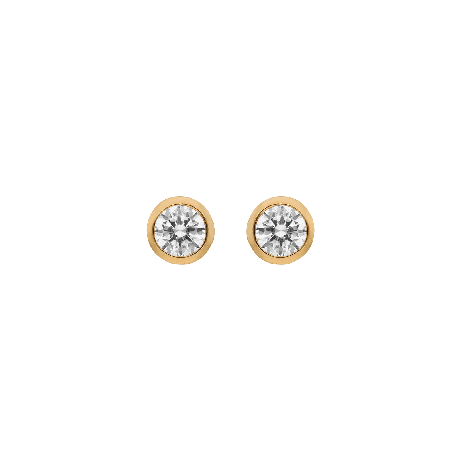 Boucles D'oreilles Zirconium 4mm Serti Clos Plaqué Or