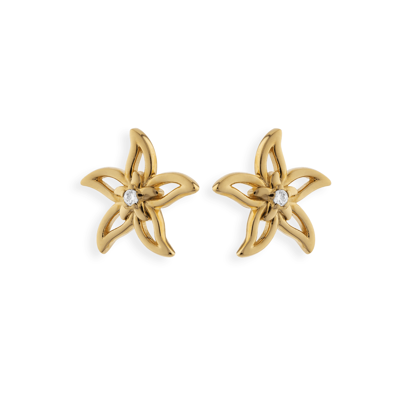 Boucles D'oreilles Carambole Zirconium 12mm Plaqué Or