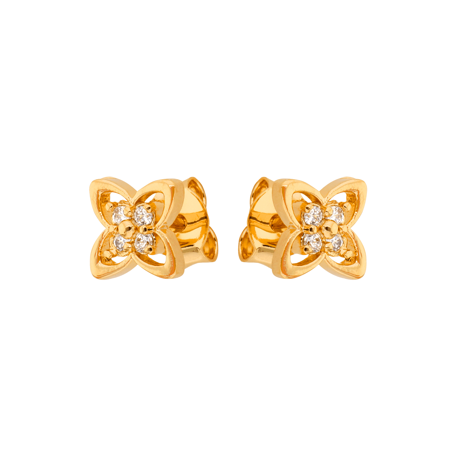 Boucles D'oreilles Fleur Zirconium 8.5mm Plaqué Or