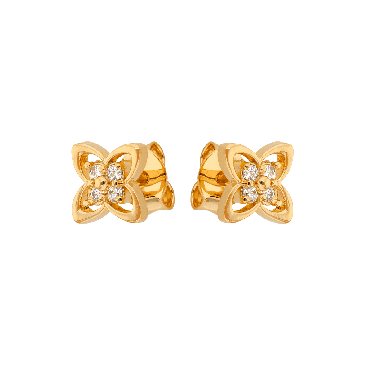 Boucles D'oreilles Plaqué Or Fleur Zirconium 8.5mm
