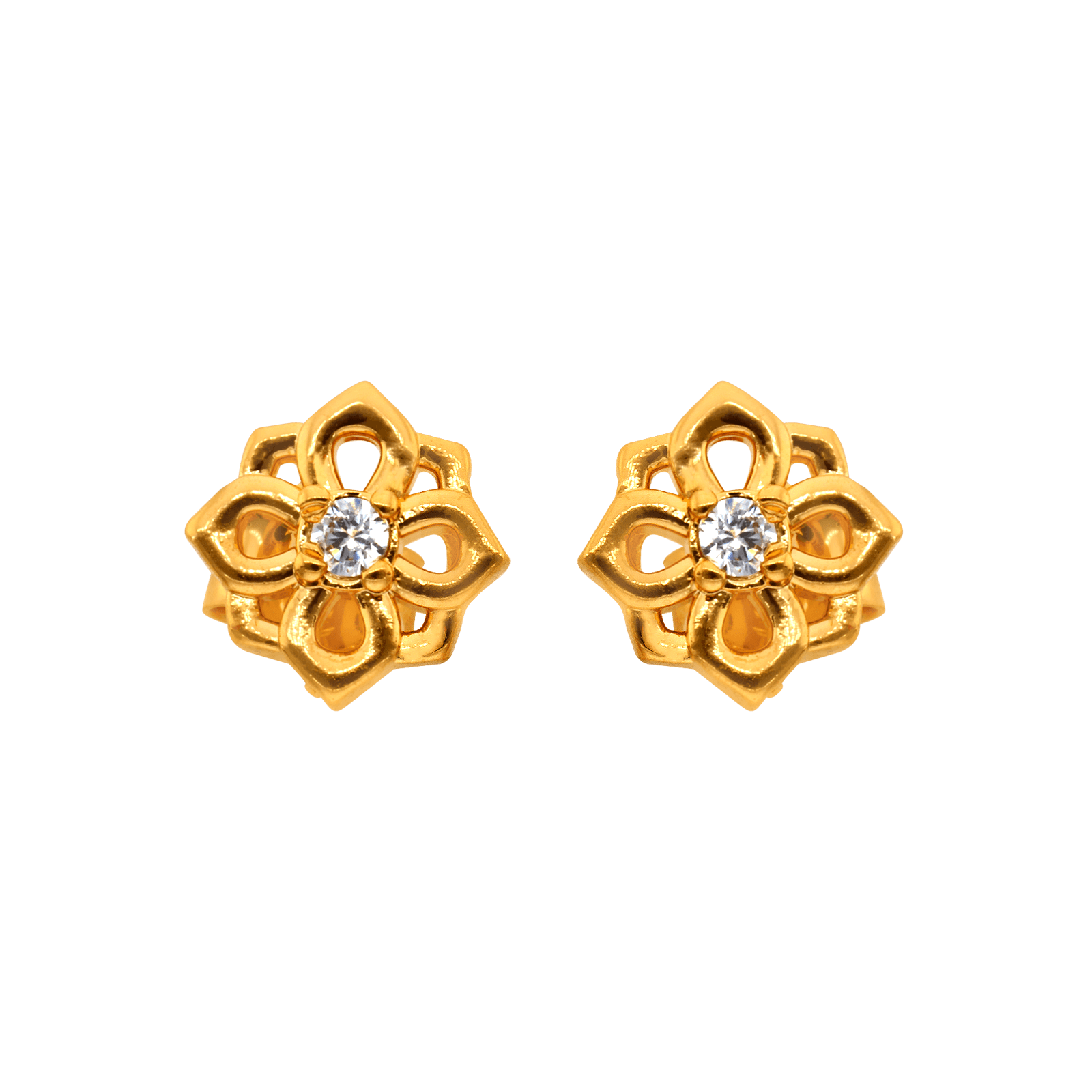 Boucles D'oreilles Fleur Zirconium 8mm Plaqué Or