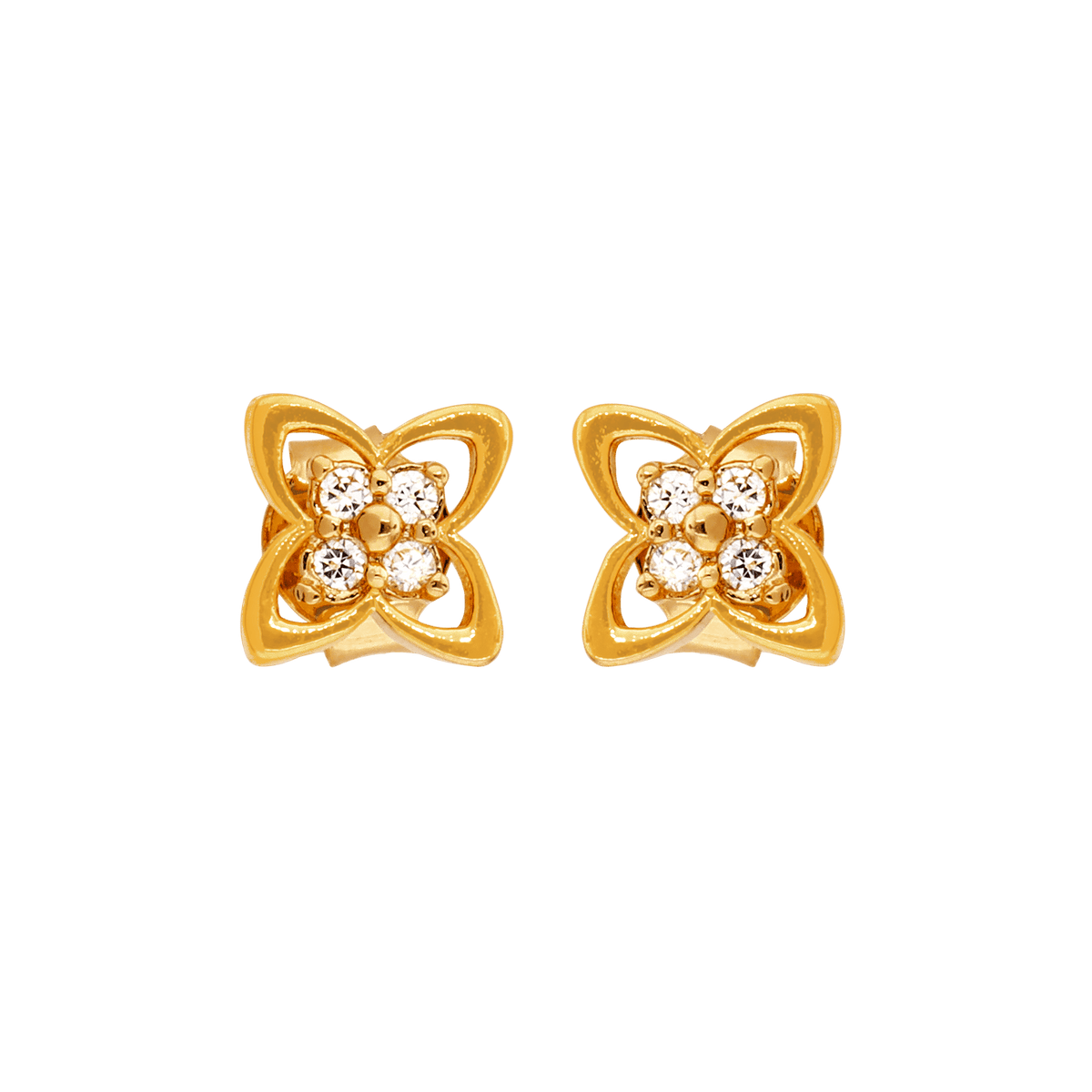 Boucles D'oreilles Plaqué Or Fleur 8mm Zirconium 2mm