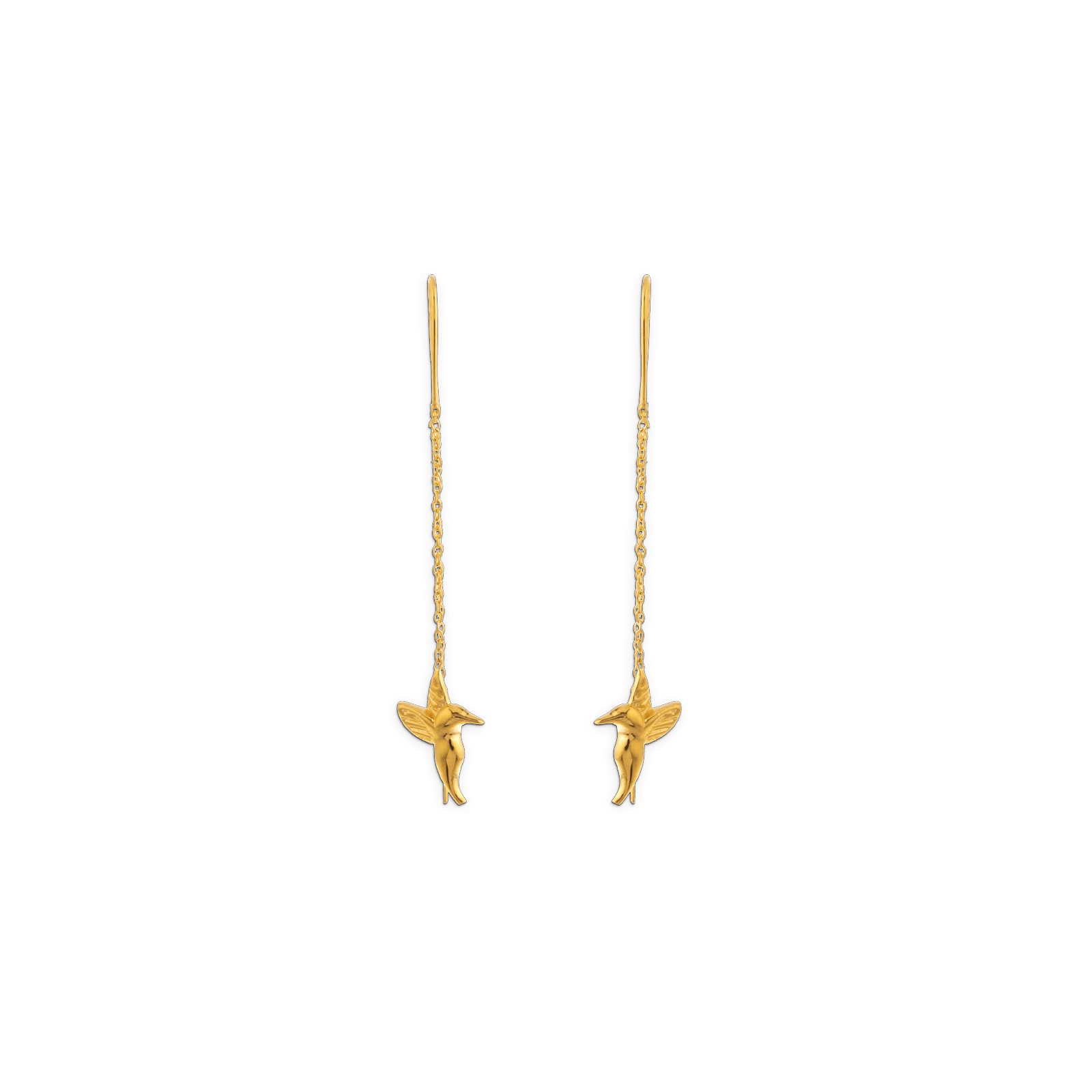 Boucles D'oreilles Plaqué Or Colibri 9.5*12mm Pendant 50mm Au Total