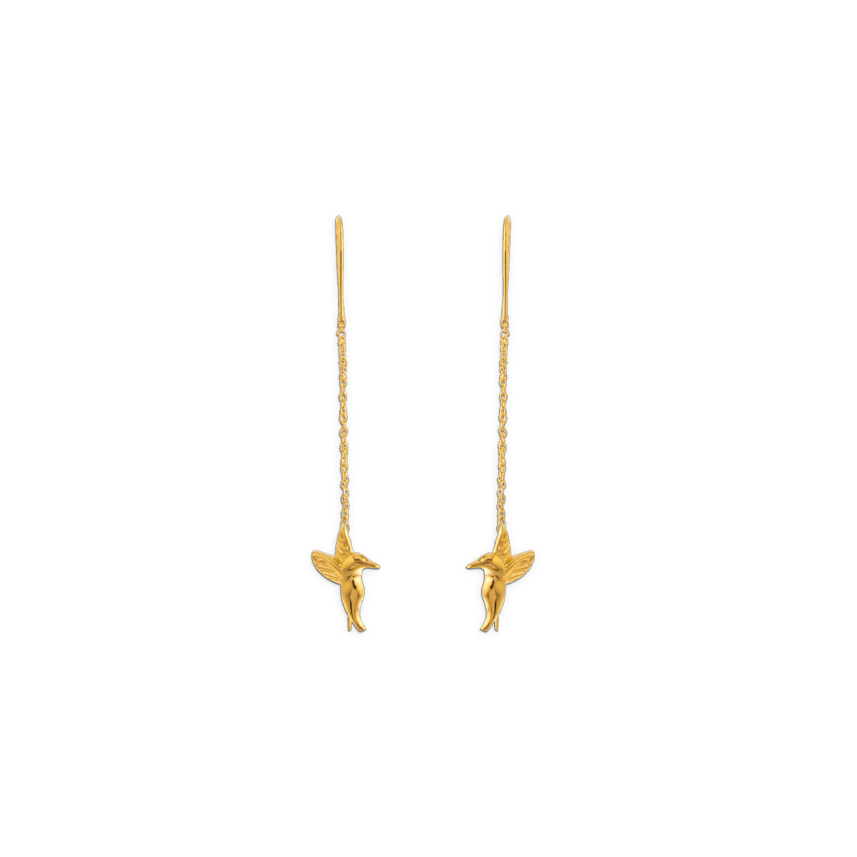Boucles D'oreilles Plaqué Or Pendant 50mm Colibri 9.5*12mm