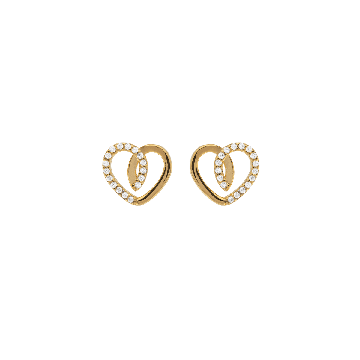 Boucles D'oreilles Cœur Zirconium 10mm Plaqué Or