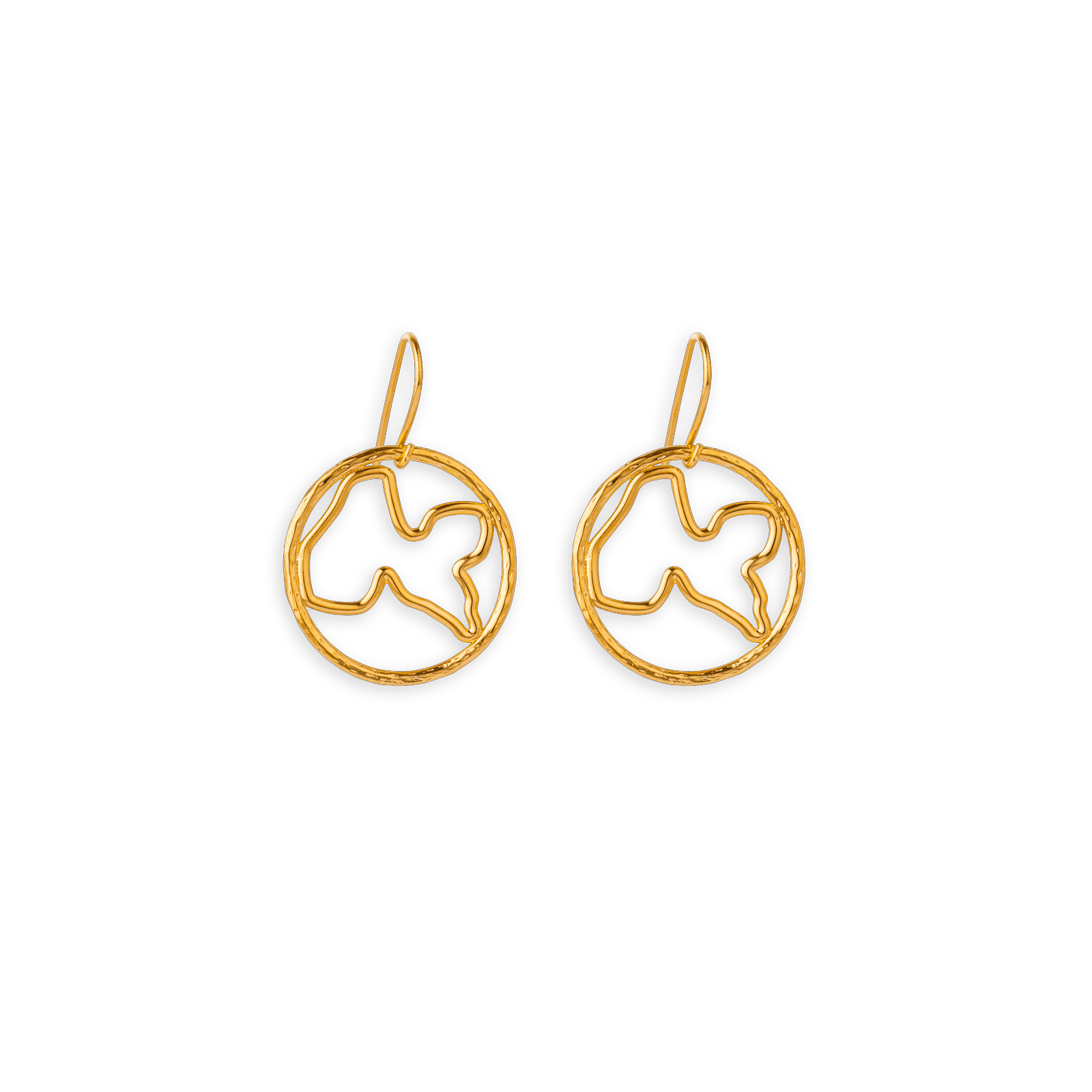 Boucles d'oreilles plaqué or Guadeloupe cercle martelé pendant.