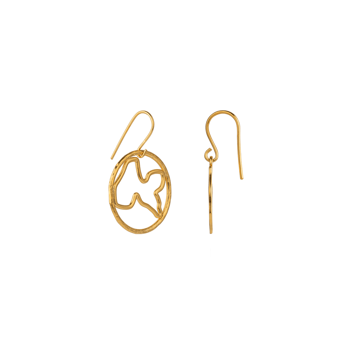 Boucles D'oreilles Plaqué Or Pendant 35mm Carte Guadeloupe Cercle Martelé 25mm