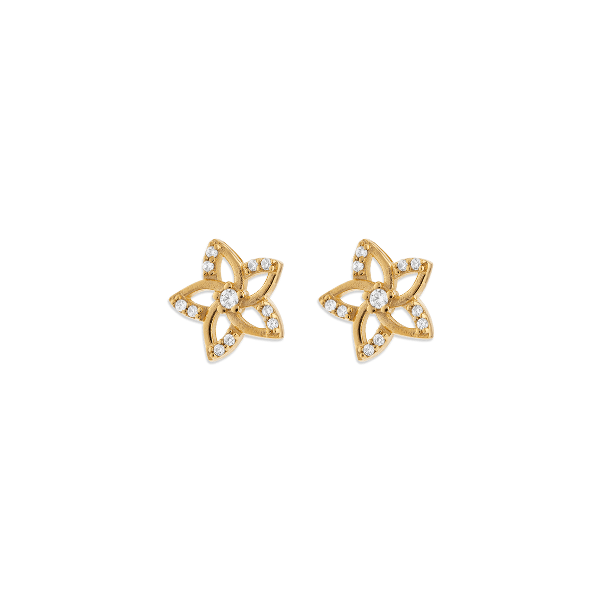 Boucles D'oreilles Plaqué Or Fleur 10mm Zirconium 2mm