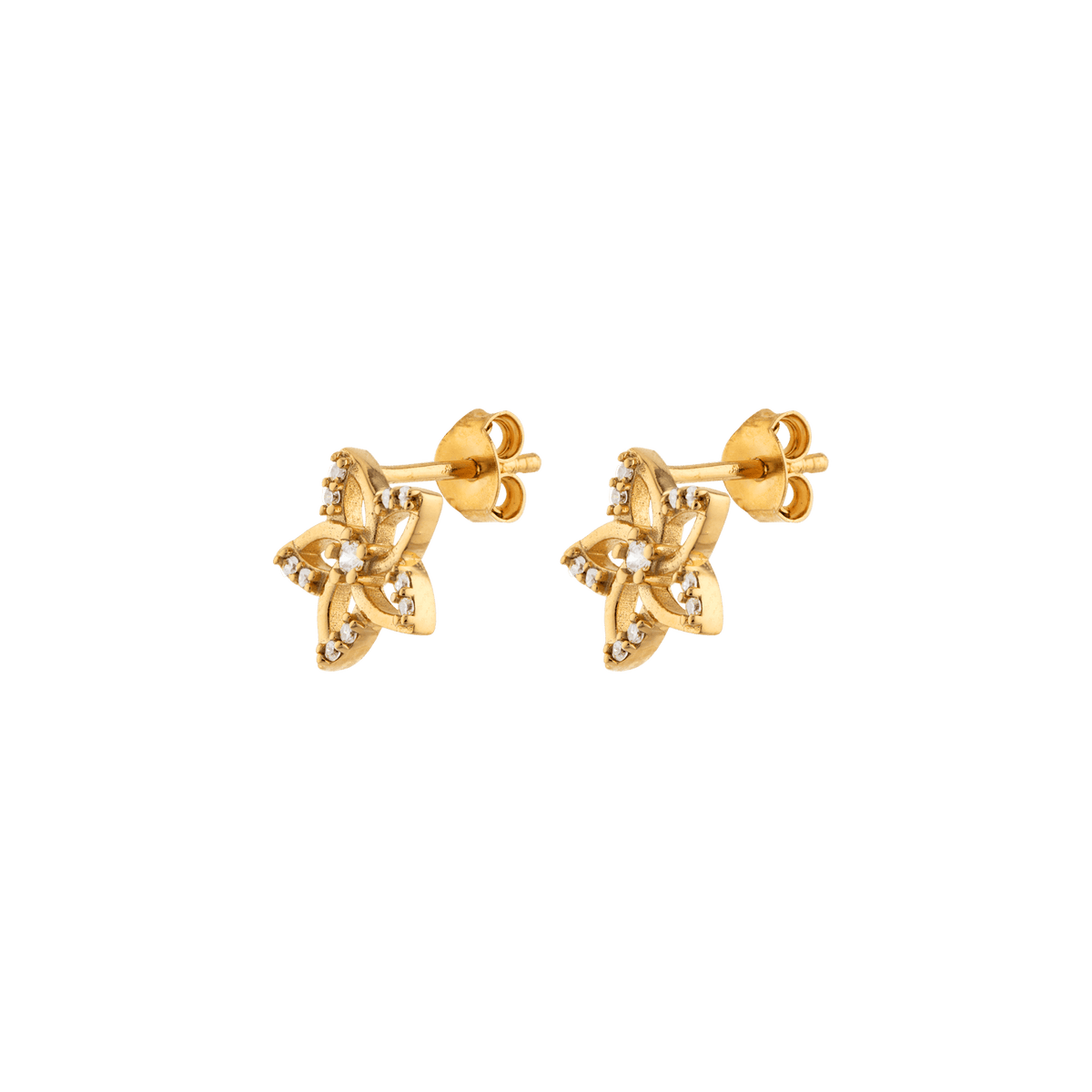 Boucles D'oreilles Plaqué Or Fleur 10mm Zirconium 2mm