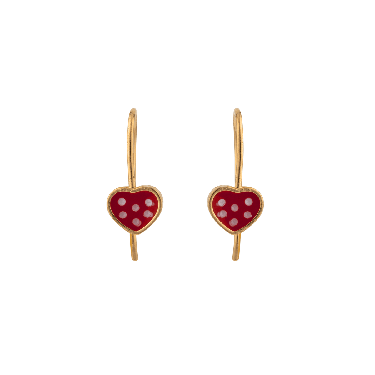 Boucles D'oreilles Plaqué Or Pendant 15mm Cœur Email Rouge 6*7mm