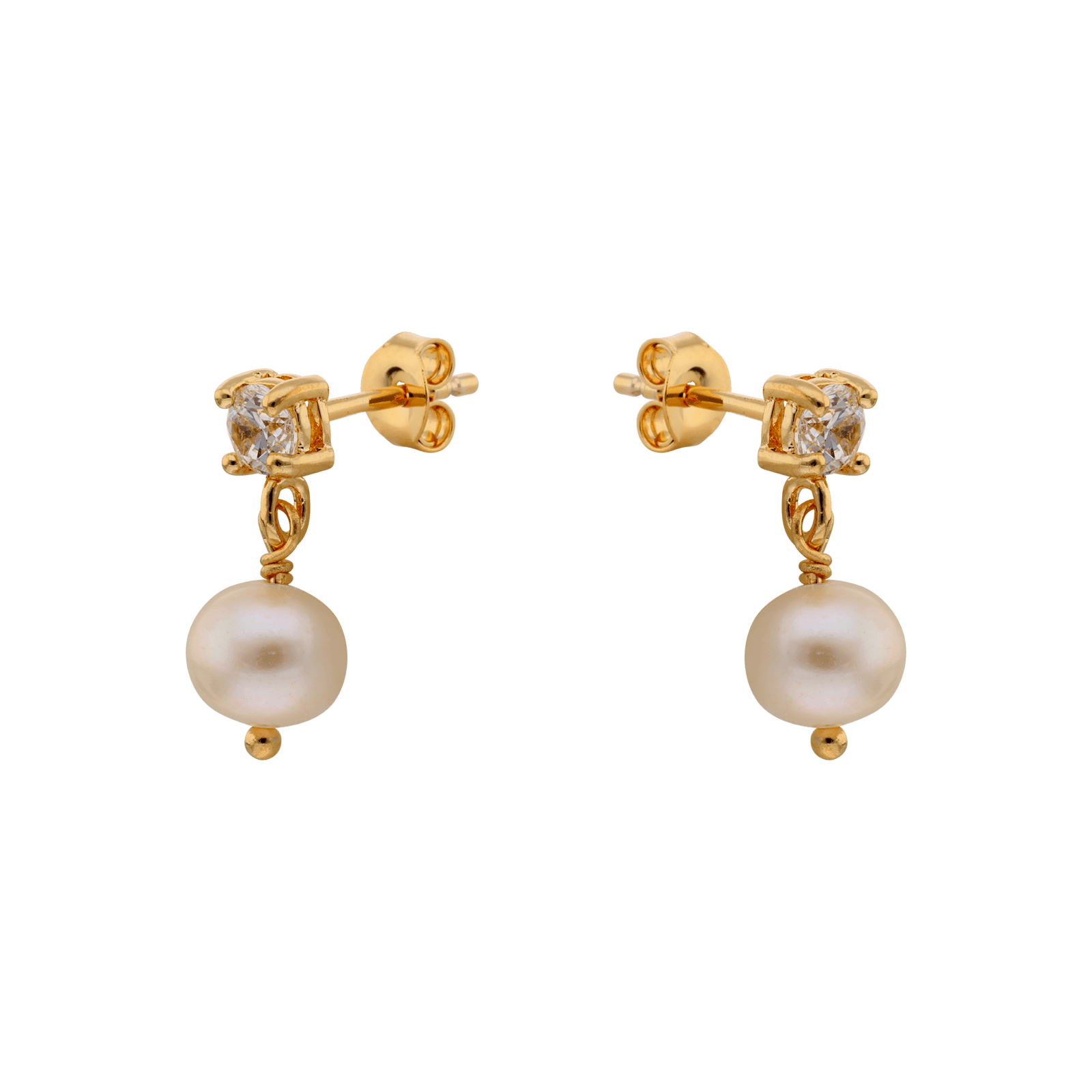 boucles d'oreilles plaqué or pendantes perle d'eau douce 1 oxyde de zirconium sertie griffe