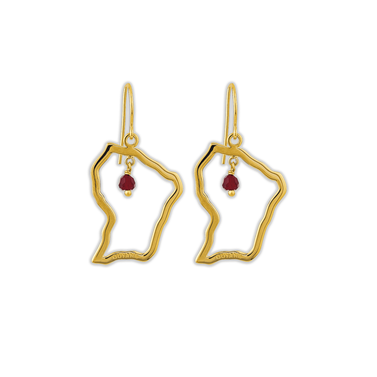 Boucles D'oreilles Plaqué Or Pendant 41mm Guyane 20*30mm Cristal Grenat 4mm