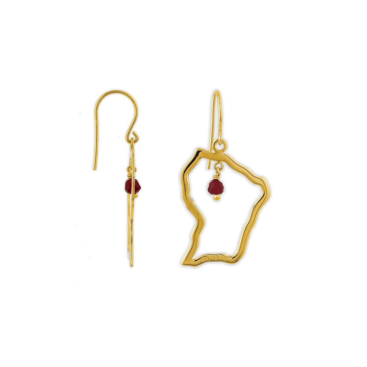Boucles D'oreilles Plaqué Or Pendant 41mm Guyane 20*30mm Cristal Grenat 4mm