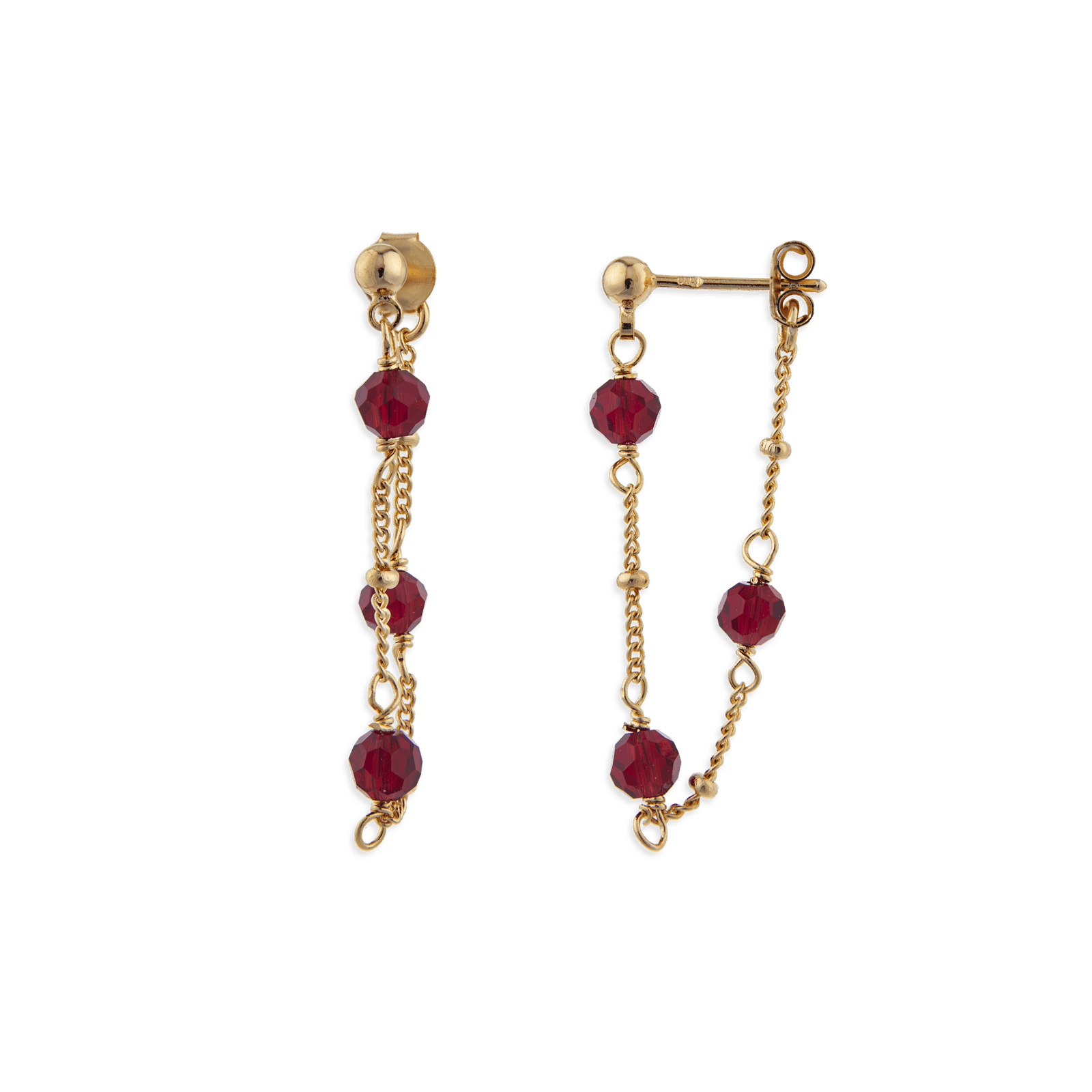Boucles D'oreilles Plaqué Or Pendant Cristal Grenat