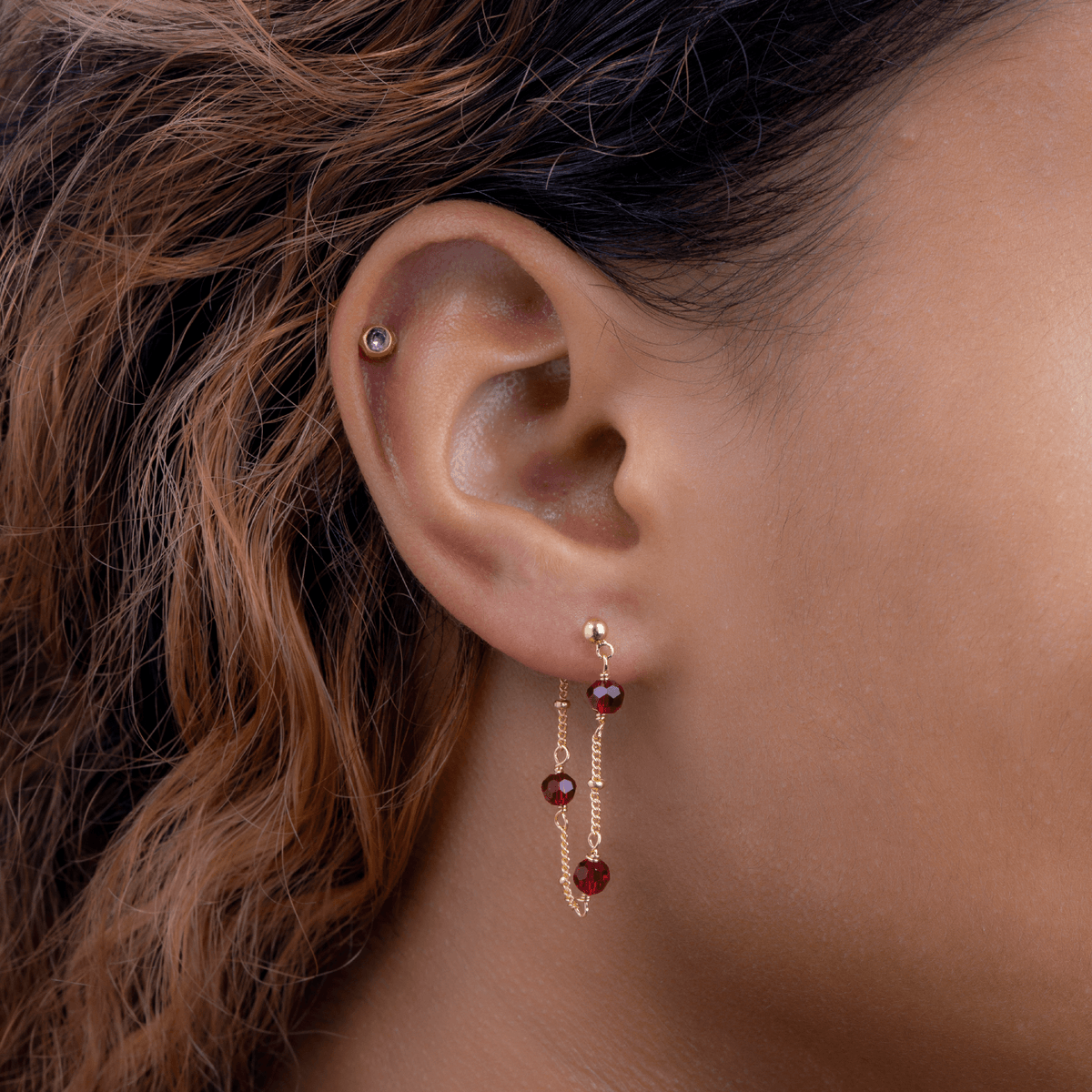 Boucles D'oreilles Plaqué Or Pendant Cristal Grenat