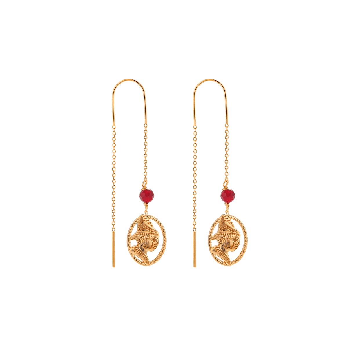 Boucles D'oreilles Plaqué Or Pendant 55mm Cayennaise 14*18mm Cristal Grenat 4mm