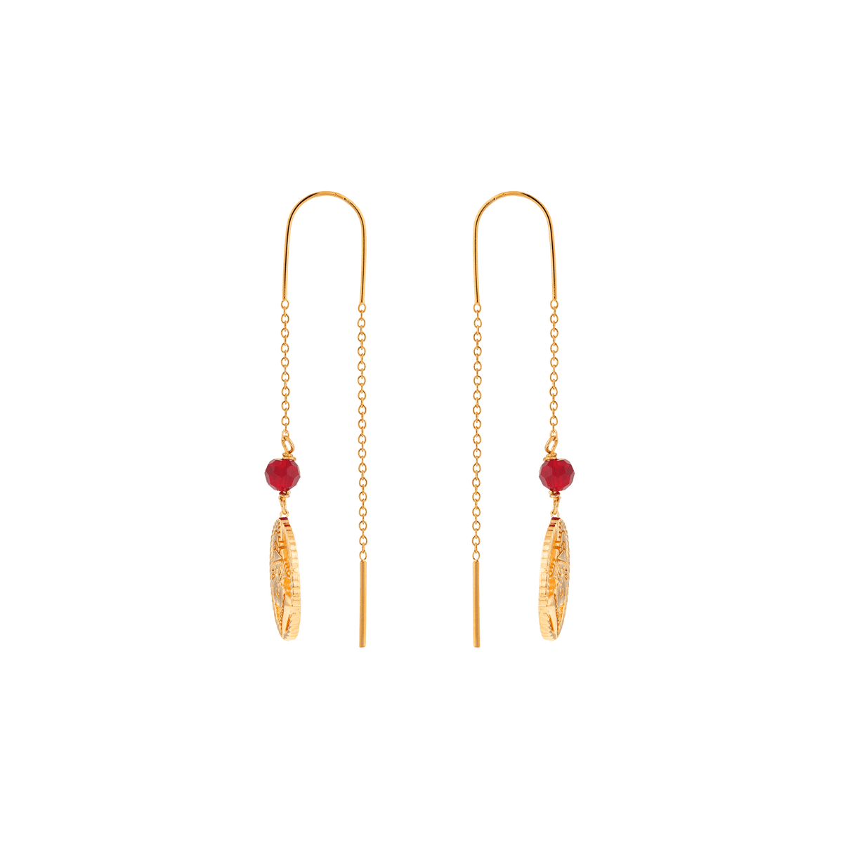 Boucles D'oreilles Plaqué Or Pendant 55mm Cayennaise 14*18mm Cristal Grenat 4mm