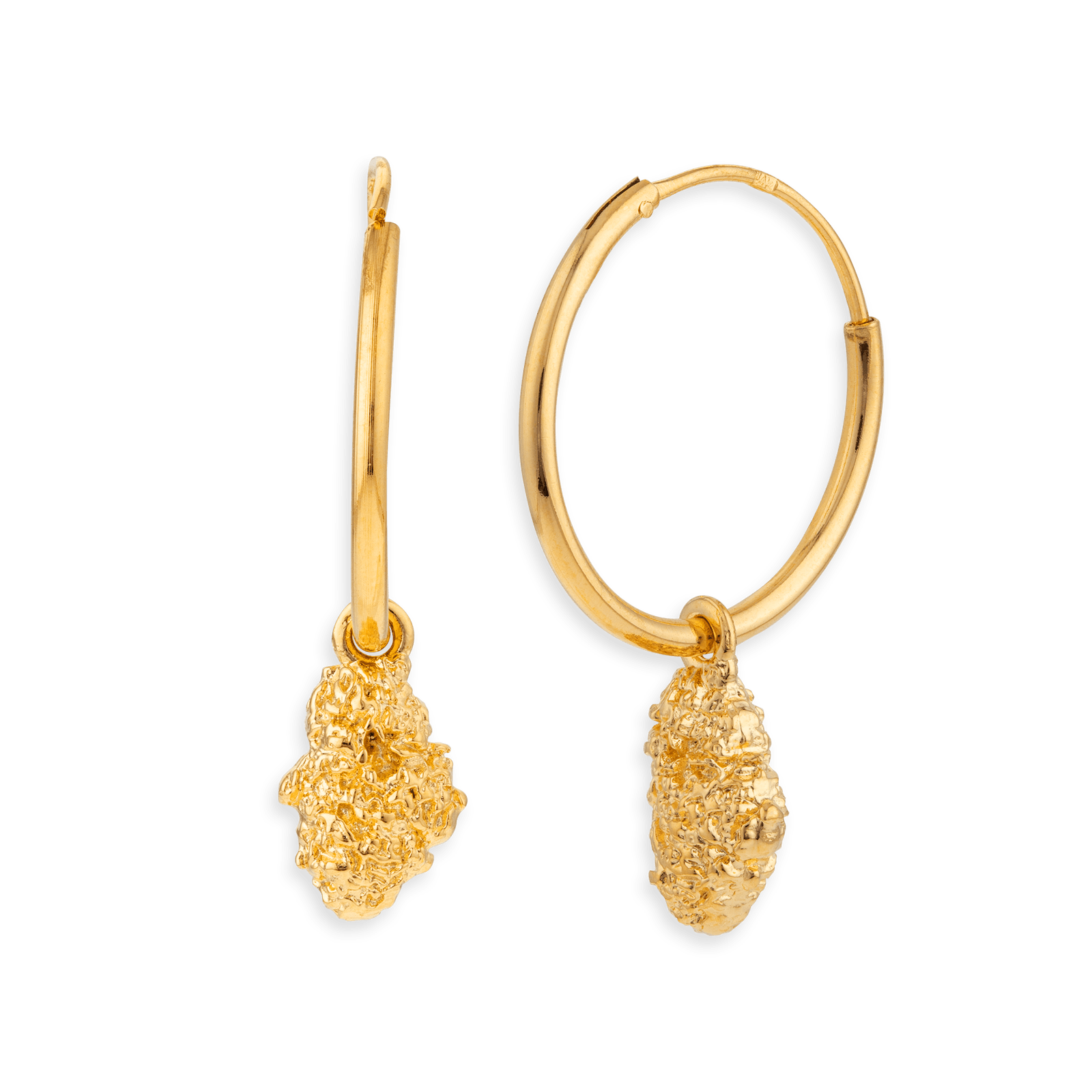 créoles plaqué or 20mm pépite 8*13mm
