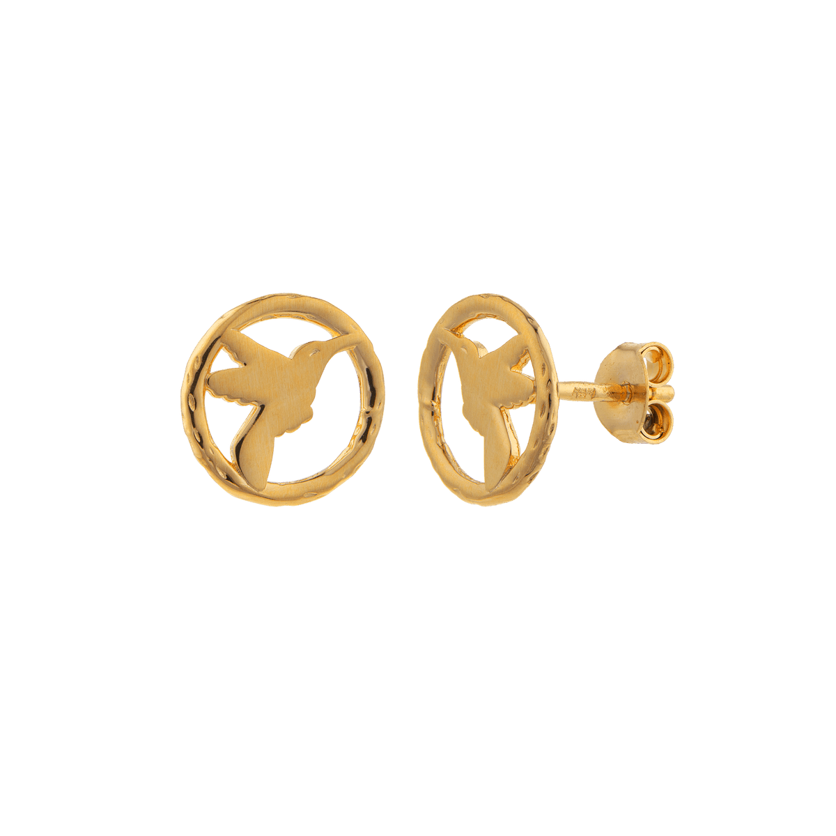 Boucles D'oreilles Plaqué Or Colibri Cerclé 10mm