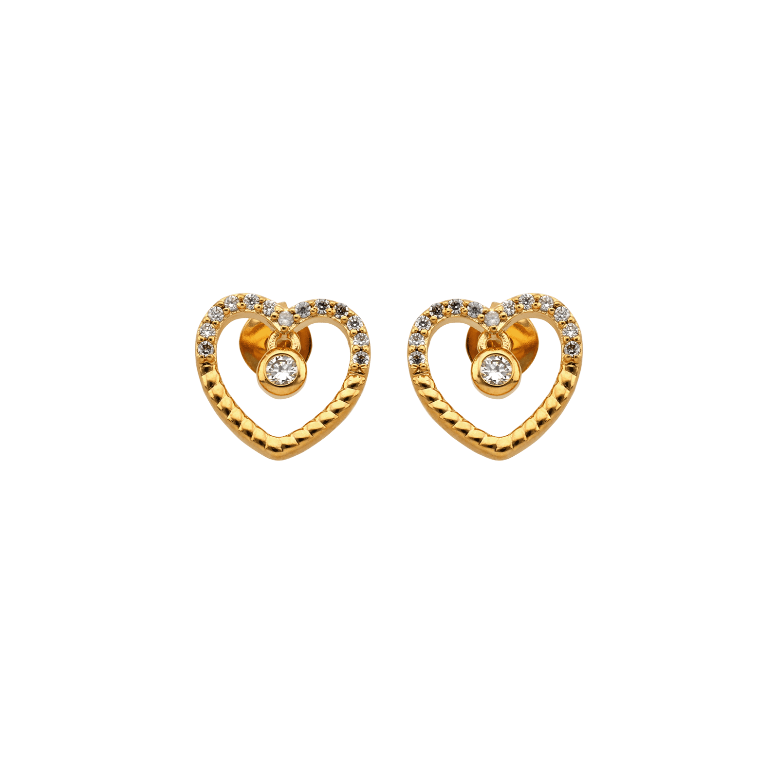 Boucles D'oreilles Cœur Zirconium 11mm Plaqué Or