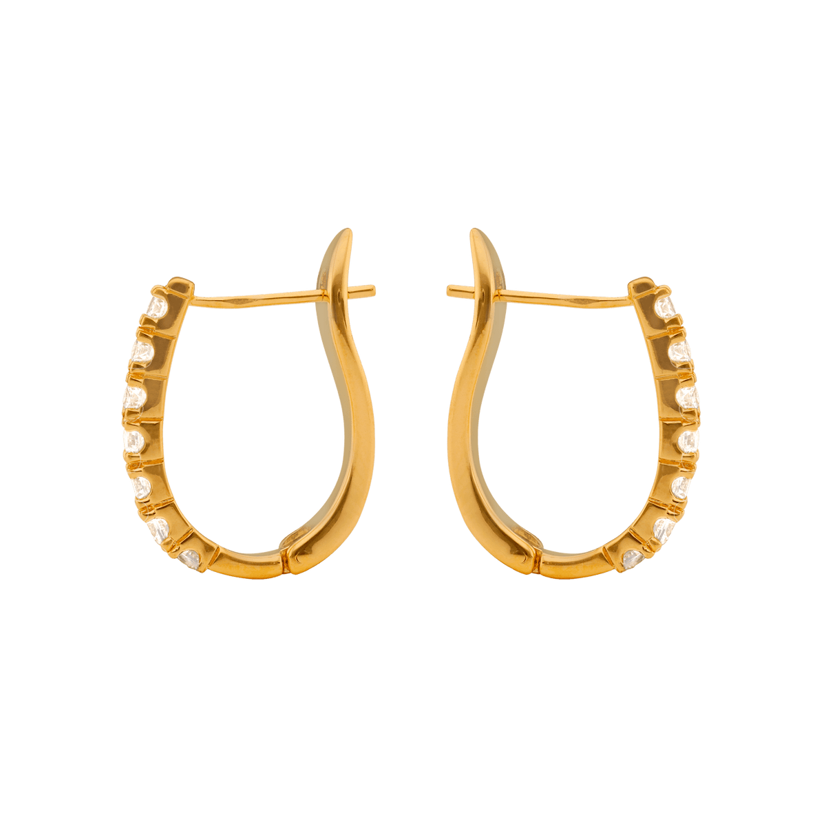 Créoles Plaqué Or Ovales Zirconium 2mm Serti Griffes 16*20mm Tube 3mm