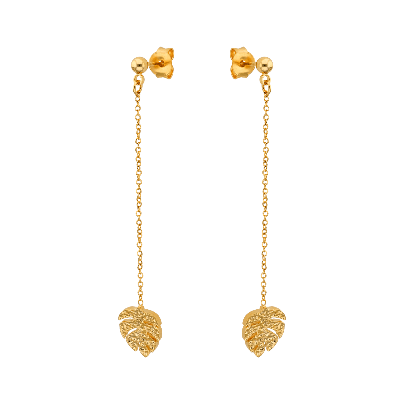 Boucles d'Oreilles Plaqué or pendante feuilles martelées