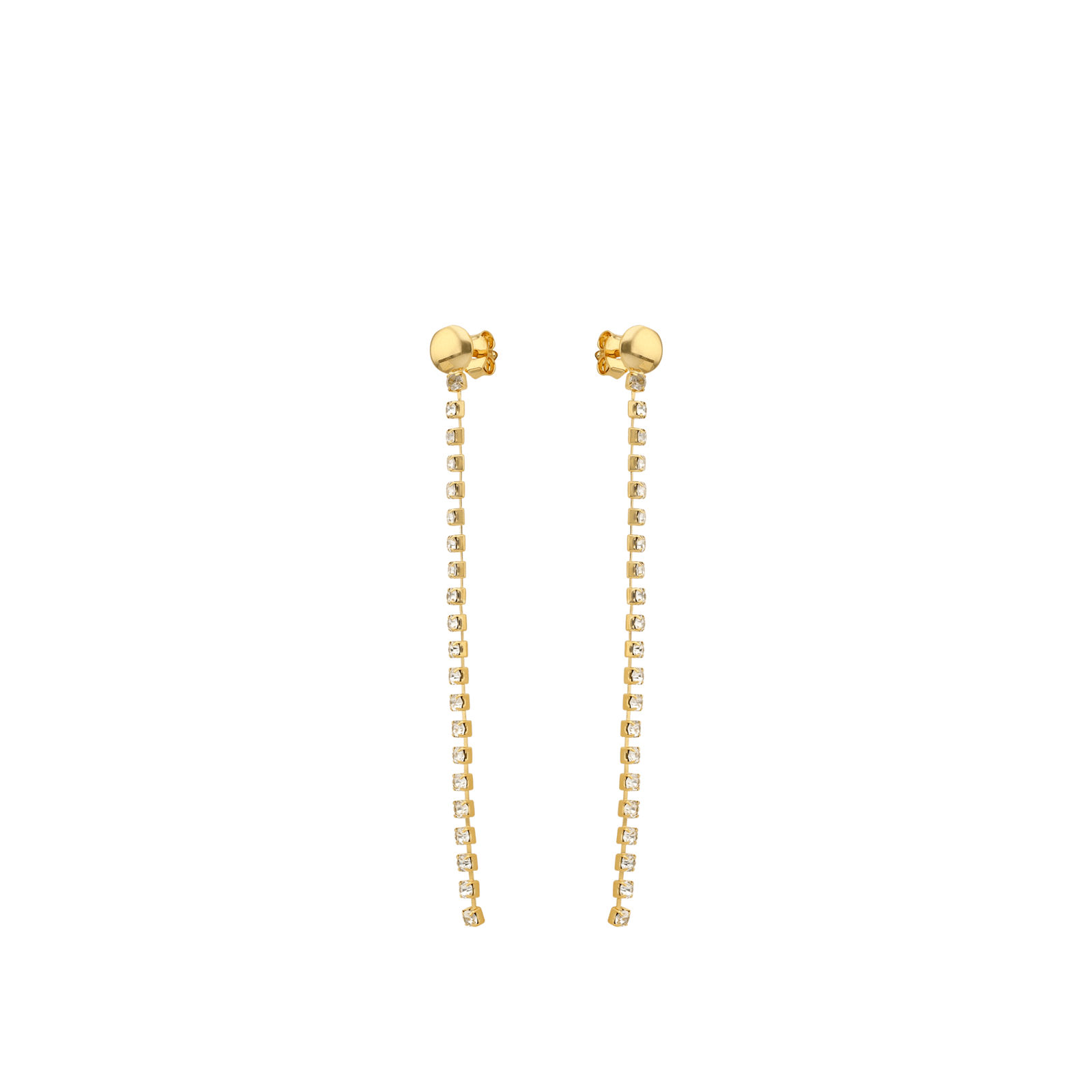 Boucles d'Oreilles Plaqué or longue 7cm strass blancs