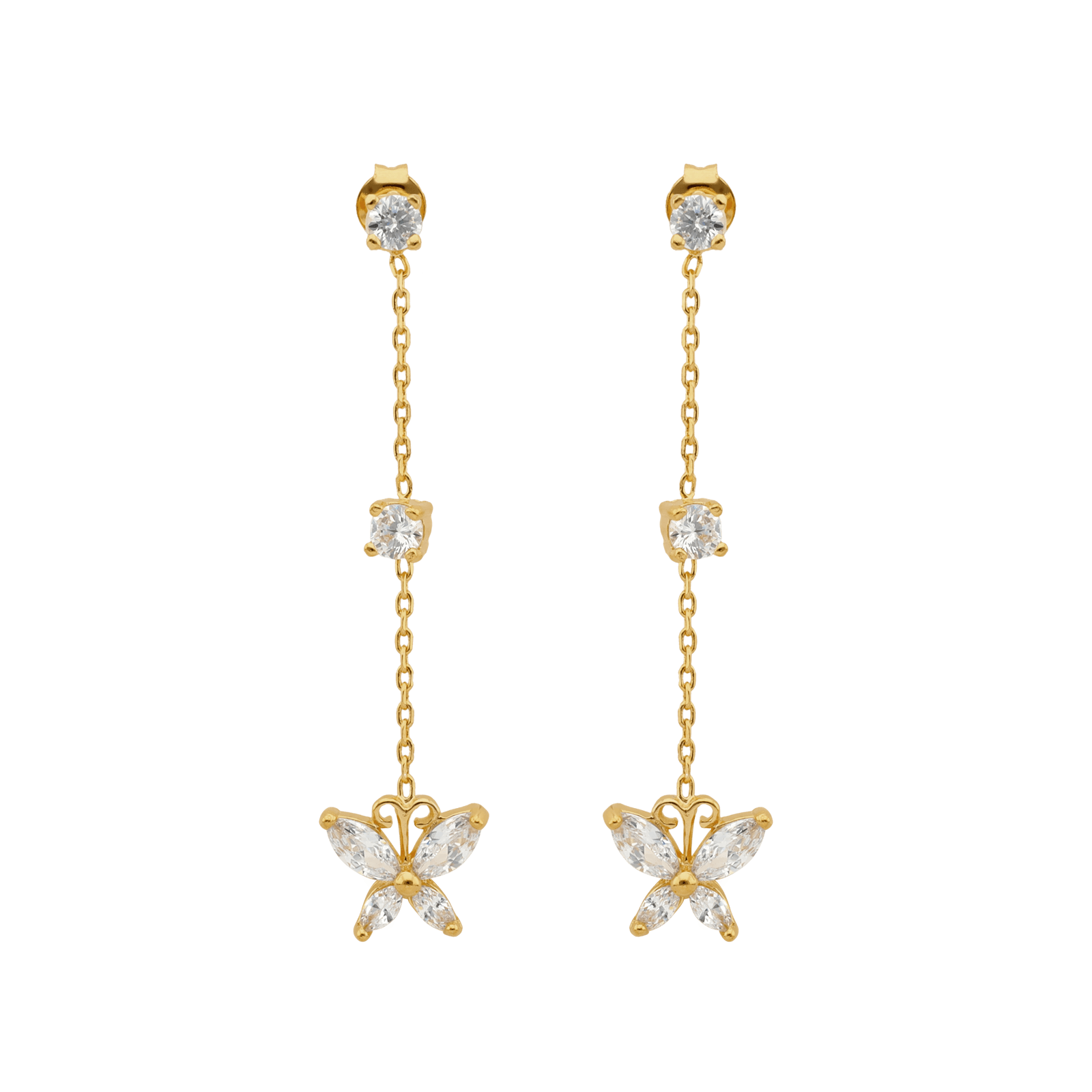Boucles D'oreilles Papillon Zircon9*11mm Pend.47mm Plaqué Or