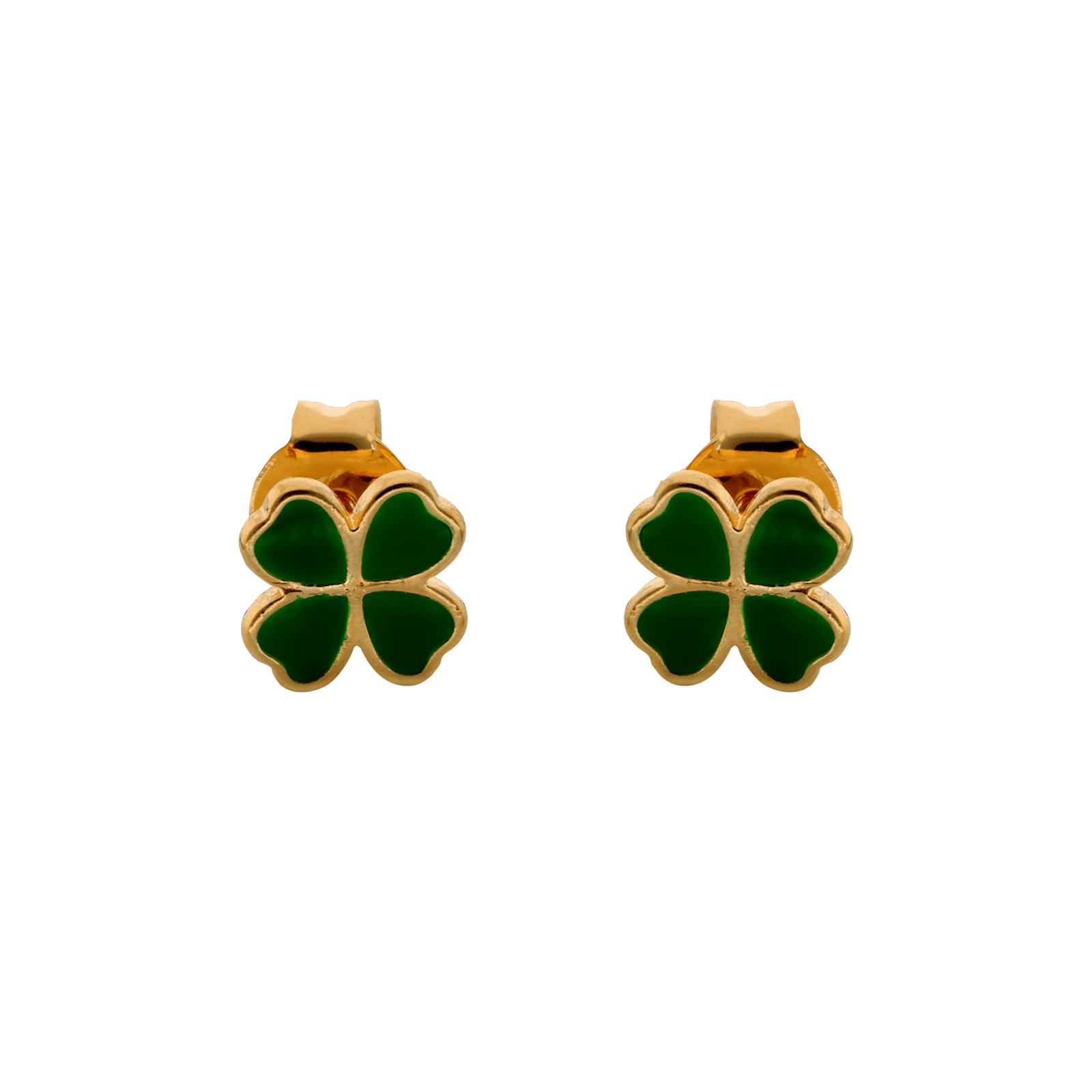 Boucles d'Oreilles Plaqué or Enfant Trèfle Émaillé vert
