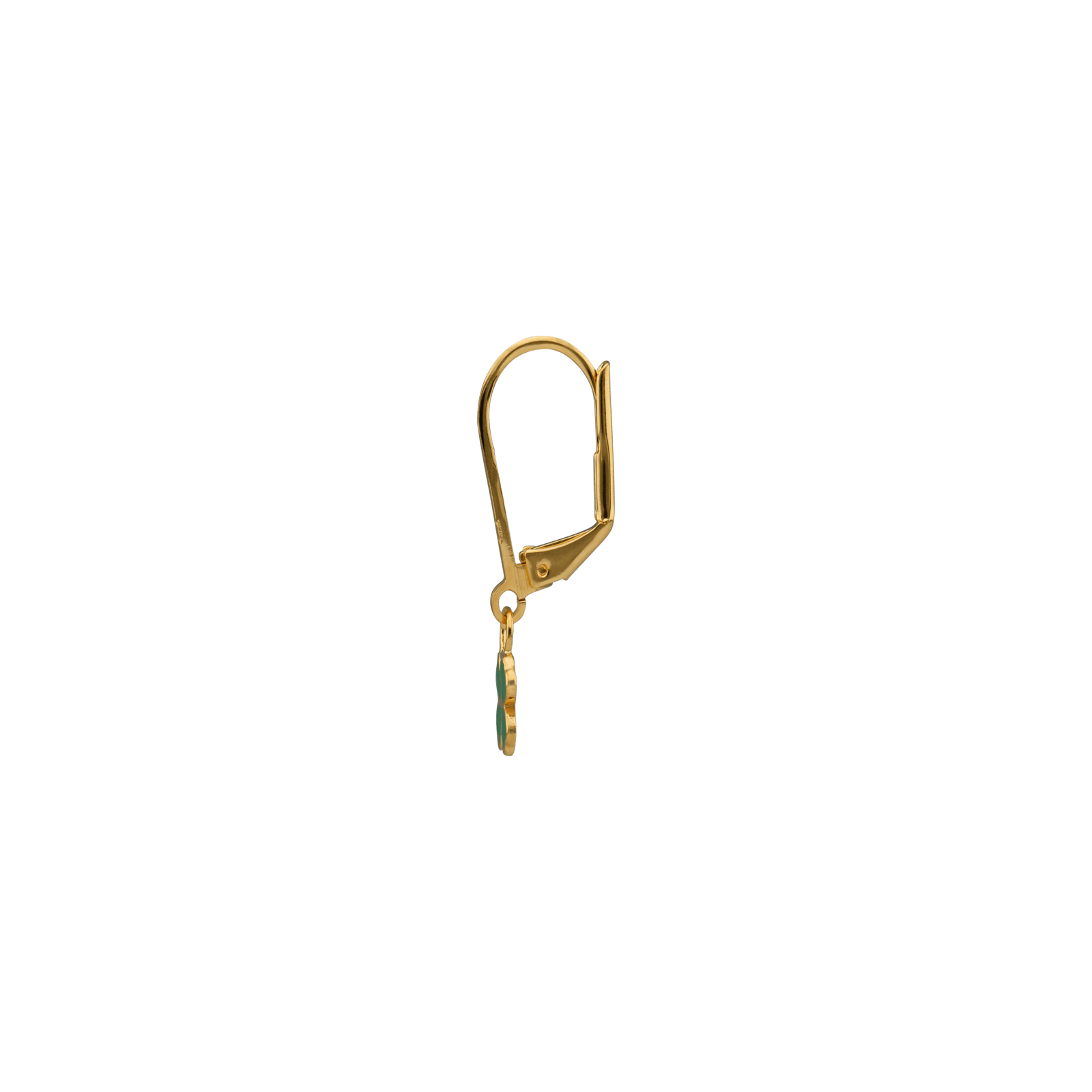 Boucles D'oreilles Trèfle Email Vert 6mm Pendant 20mm Plaqué Or