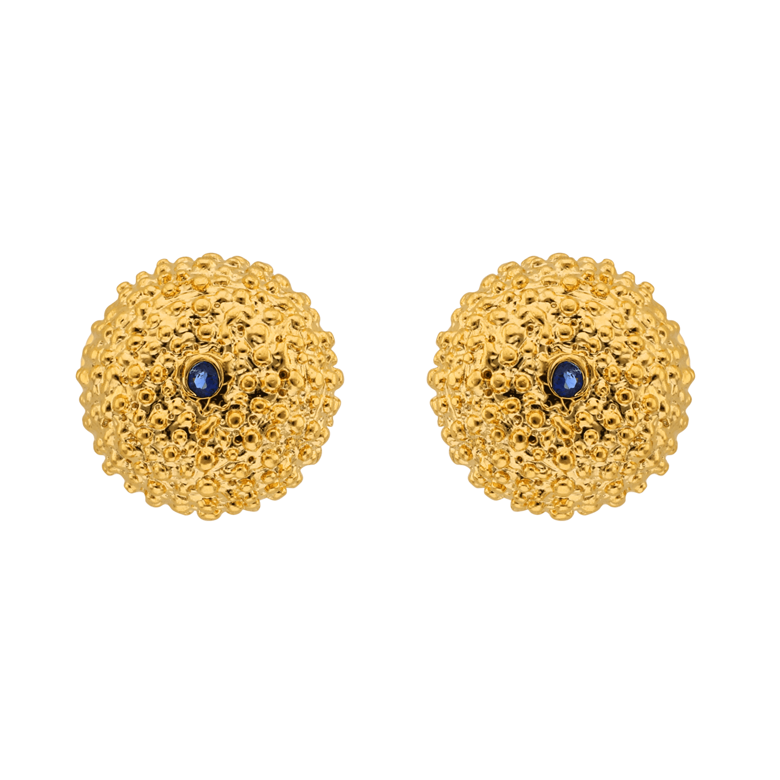 Boucles d'Oreilles Plaqué or Oursin 7mm Oxyde de Zirconium bleu saphir