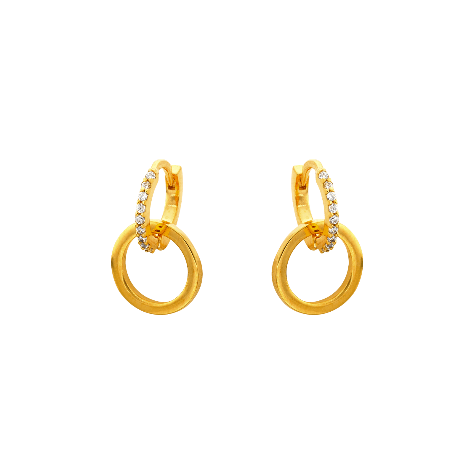 boucle d'oreille Plaque Or 2 cercles Lisse et serti Oxyde de Zirconium