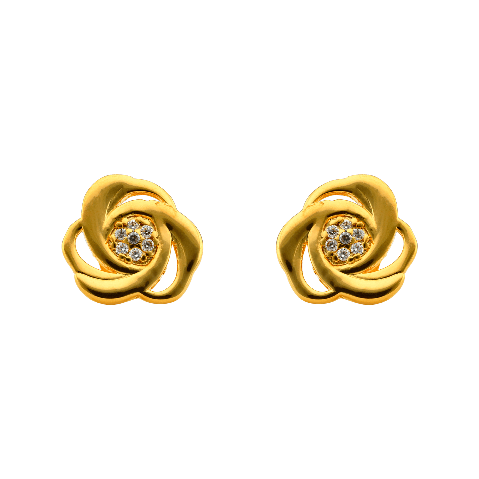 boucle d'oreille Plaque Or fleur sertie Oxyde de Zirconium