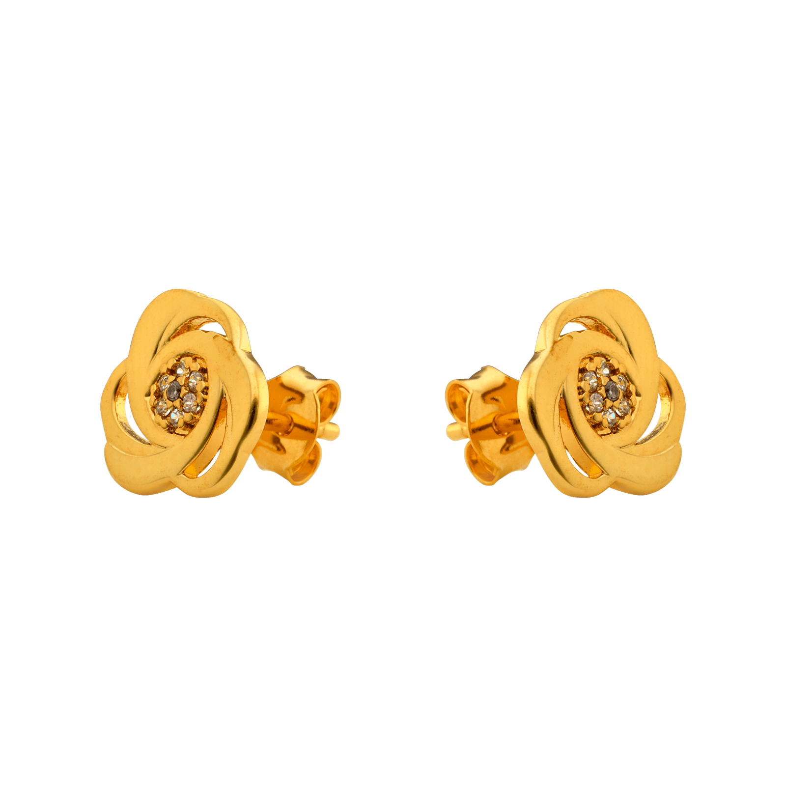 boucle d'oreille Plaque Or fleur sertie Oxyde de Zirconium