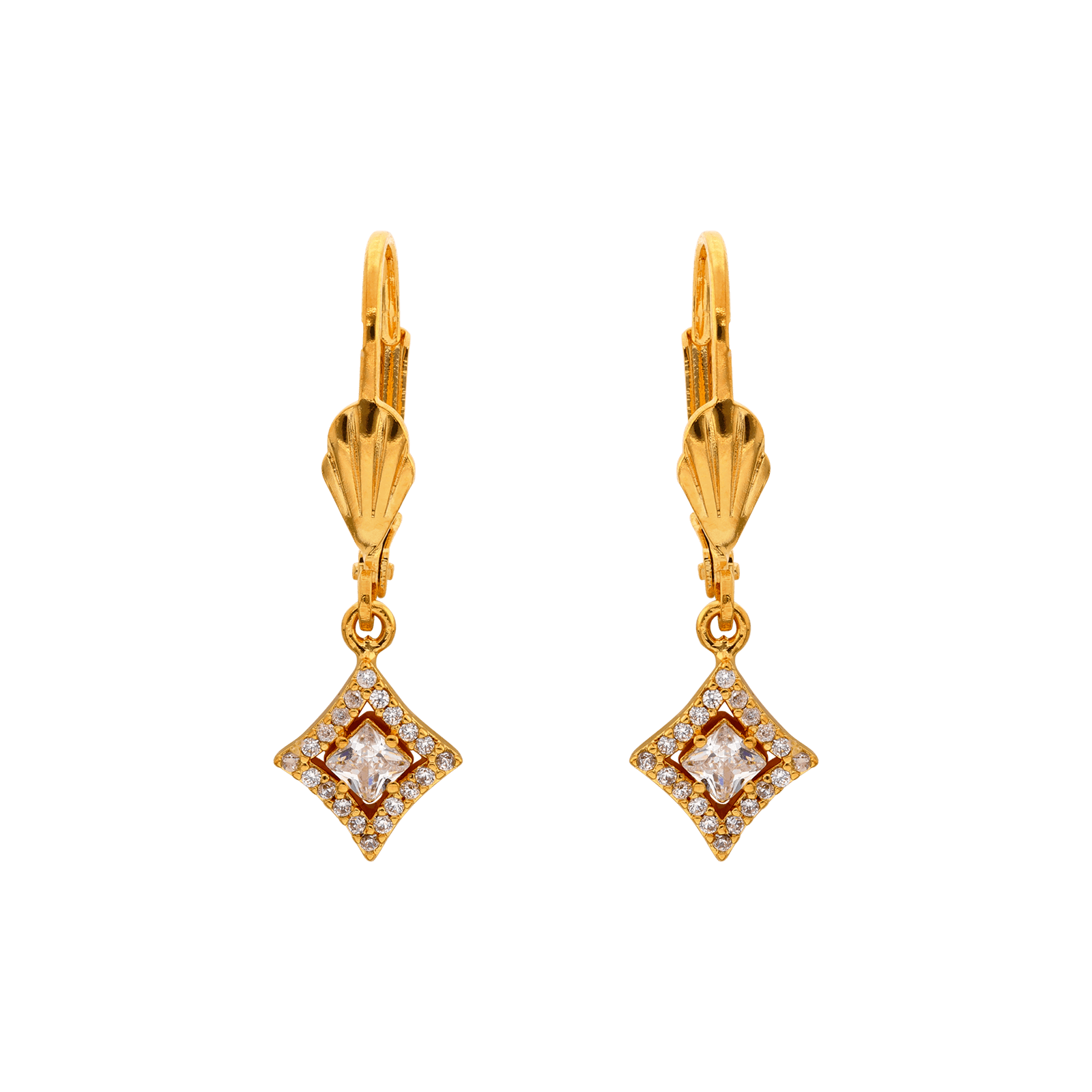 boucle d'oreille Plaque Or dormeuse losange serti Oxyde de Zirconium