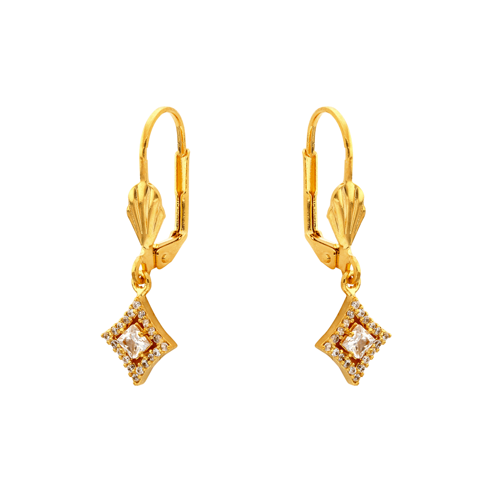 boucle d'oreille Plaque Or dormeuse losange serti Oxyde de Zirconium