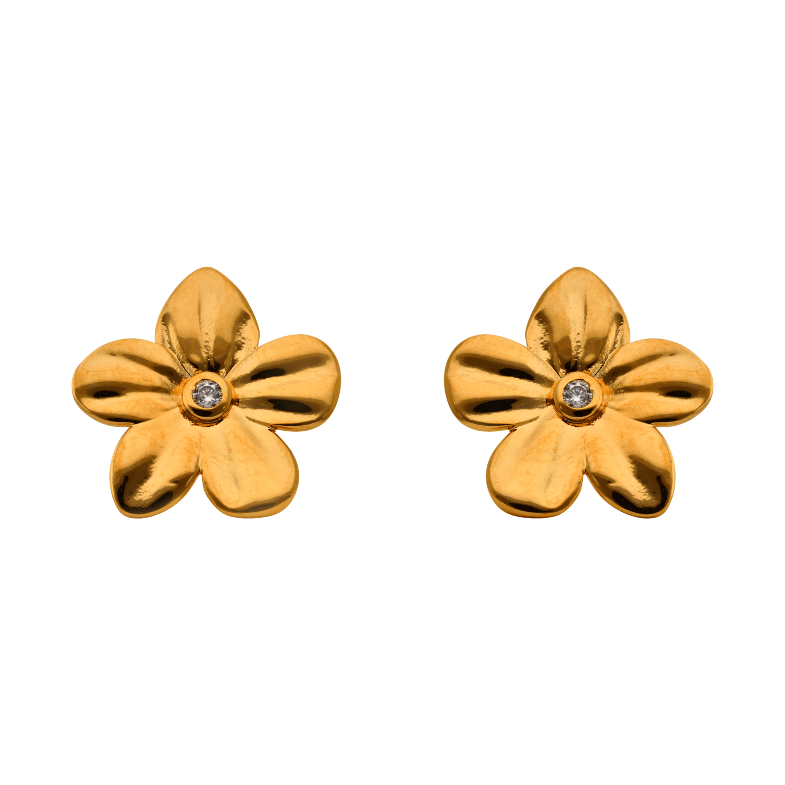 boucle d'oreille Plaque Or fleur 1 Oxyde de Zirconium