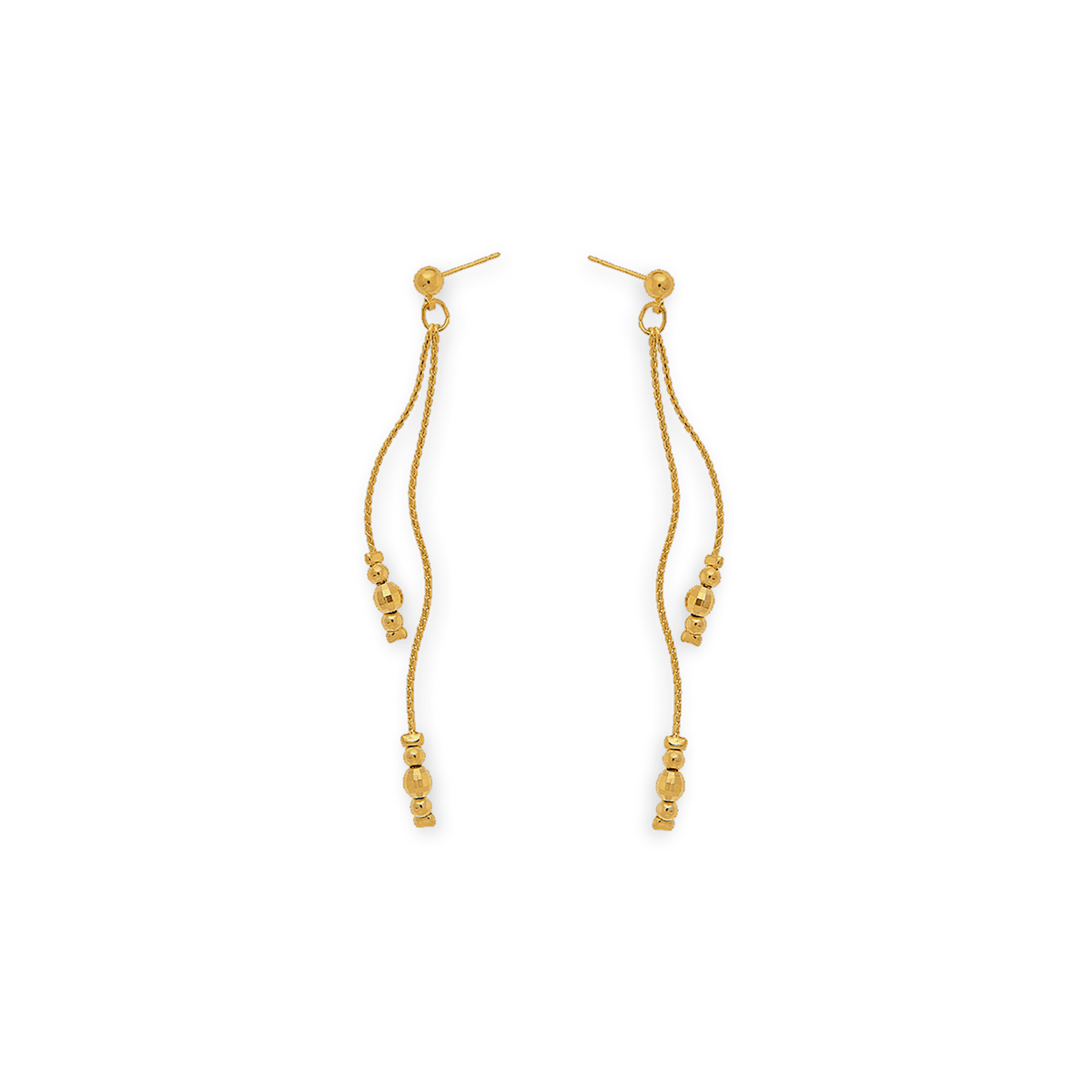 Boucles D'oreilles Plaqué Or Pendant 75mm Boules 3 à 4mm